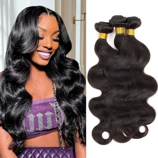 Body Wave Bundles Human Hair 12 14 16 Inch Human Hair Bundle Brazilian Virgin Hair 3 Bundles Human Hair Extensions for Black Women Natural Color
