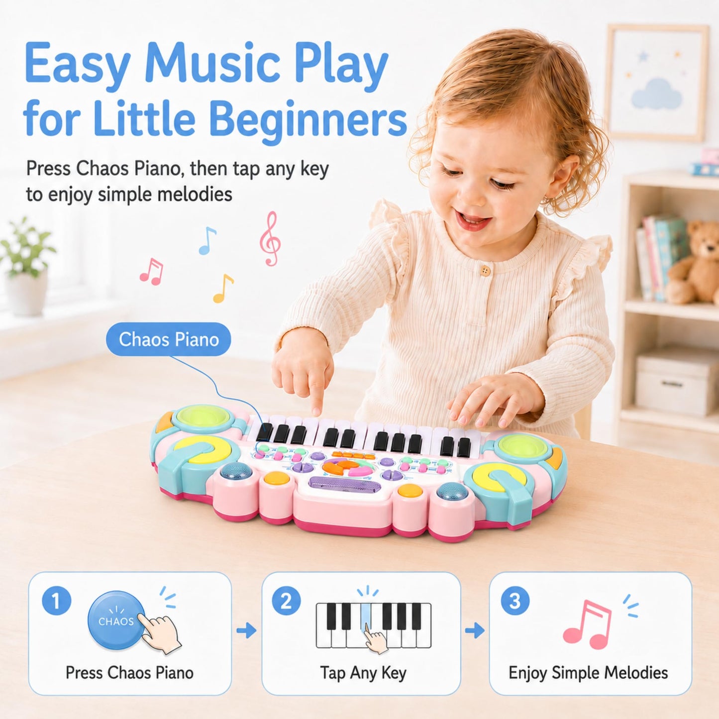Cozybuy Toddler Piano Toy Keyboard, 24 Keys Toy Piano for Baby, Multifunctional Baby Pianos Girl Toys Kids Pianos Keyboard Toys for Toddlers, Birthday Christmas for 1-6 Years Old Boys Girls Gifts