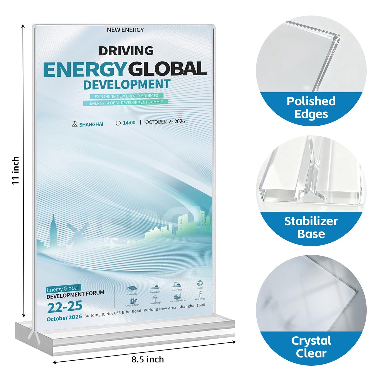 Acrylic Sign Holder 8.5 x 11, 12 Pack Acrylic Display Stand, Double-Sided Clear Sign Holder, Vertical Plastic Stands for Display, Stand up Table Top Frame Paper Holder for Office Business Store Restaurants