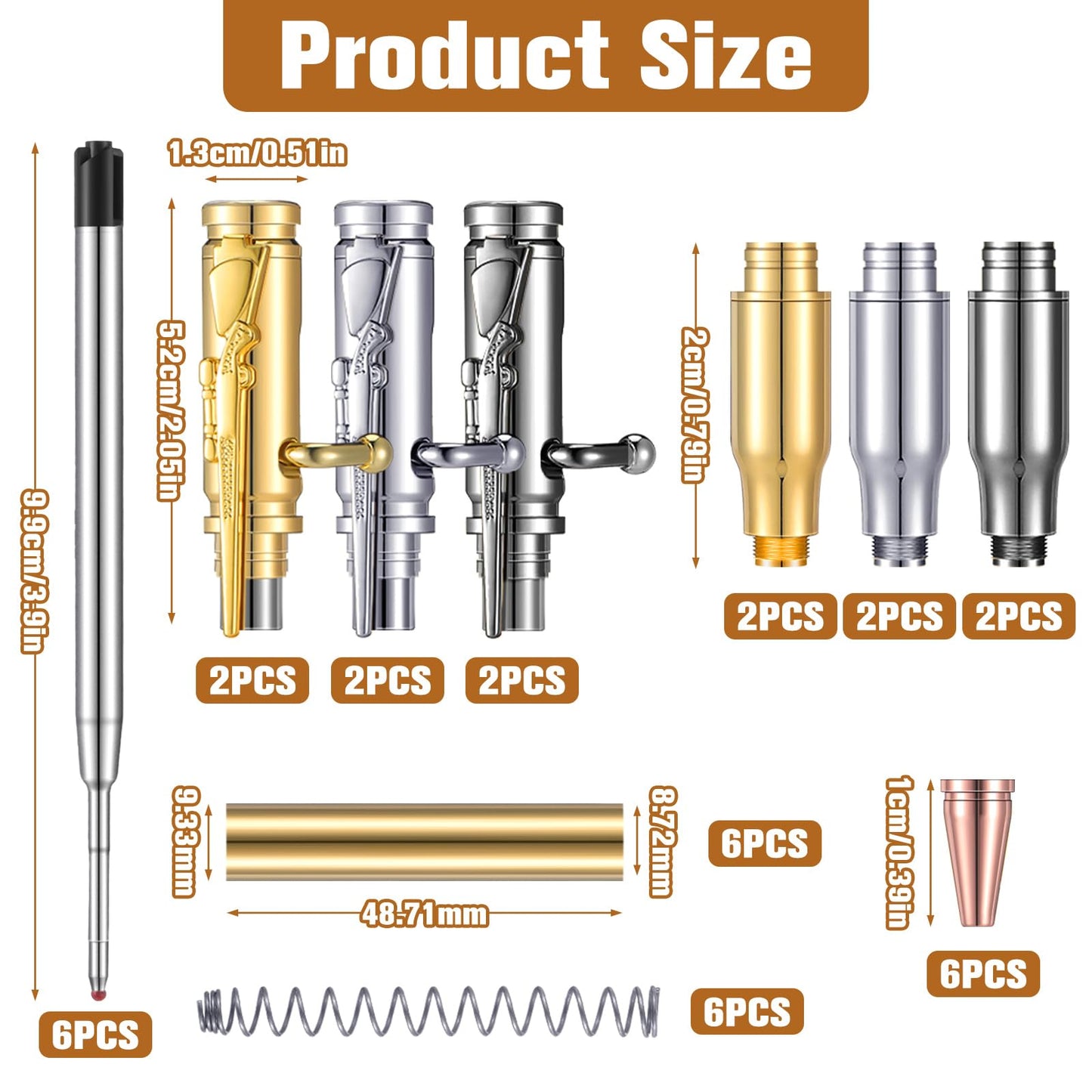 Gisafai 6 Pcs Bolt Action Pen Kits for Woodturning Bolt Bullet Pens for Men Gift Woodturning Ballpoint Kit Turning with Mandrel Slimline Turning Supplies DIY Gift for Men(Silver, Gold, Black)