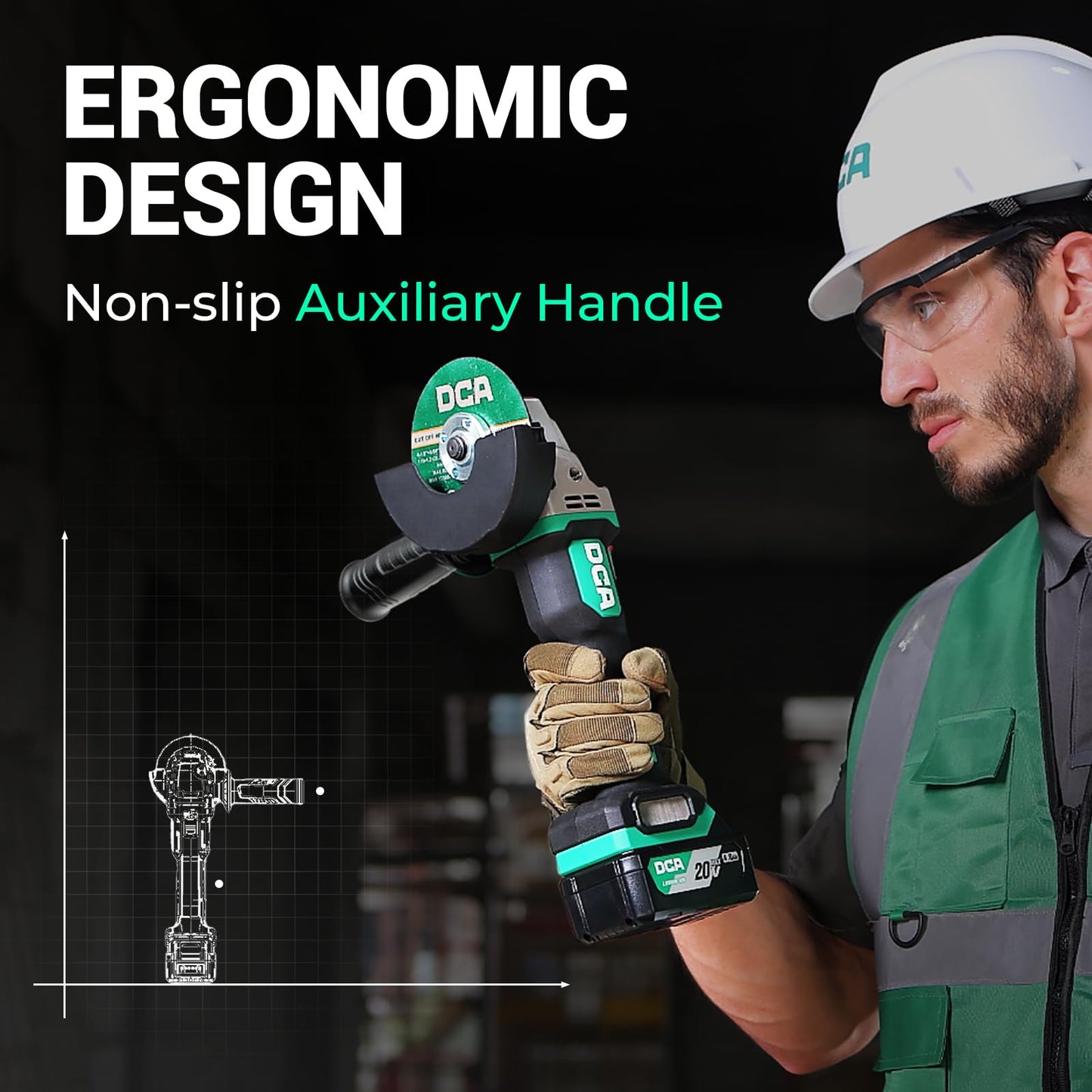 DCA Cordless Angle Grinder 4-1/2 inch, 20V Brushless Motor 8500RPM, Battery Grinder Tool-Free Guard, 4.0Ah Battery & Charger, Power Electric Cut Off Tool with 6 Discs for Cutting, Grinding, Polishing