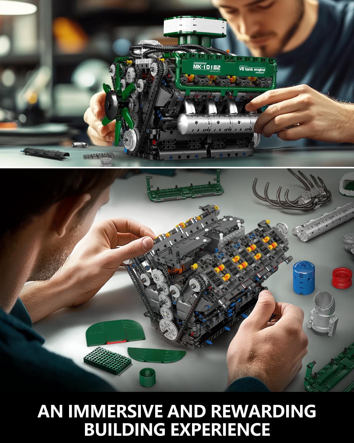 Mould King 10182 V8 Engine Building Blocks Sets, MOC V8 Tank Engine Model Kit with Battery and Motor, Collectable 8-Cylinder Combustion Car Engine Model Toys for Kids/Adults (2250+PCS)