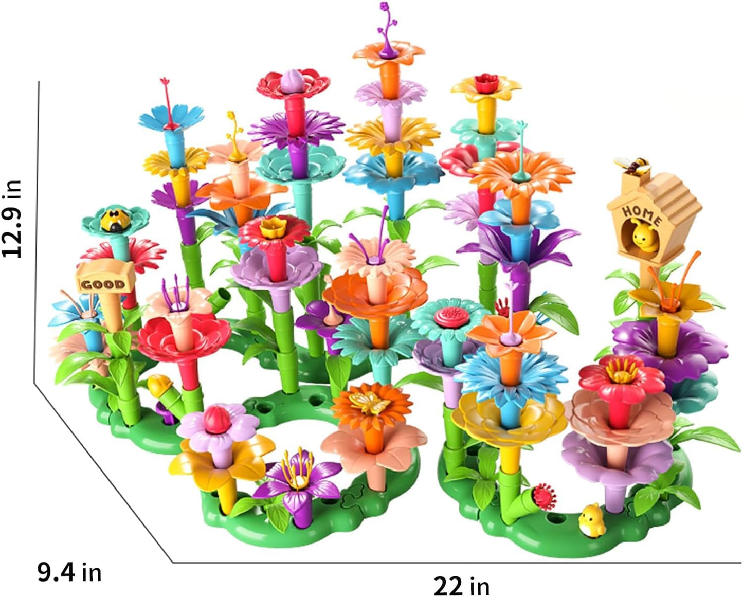 TEMI 138 PCS Flower Garden Building Toys for Girls Toys, Educational STEM Toy and Preschool Garden Play Set for Toddlers 3 4 5 6 7 Year Old Kids Boys Girls, Flower Stacking Toys for Kids Age 3-6