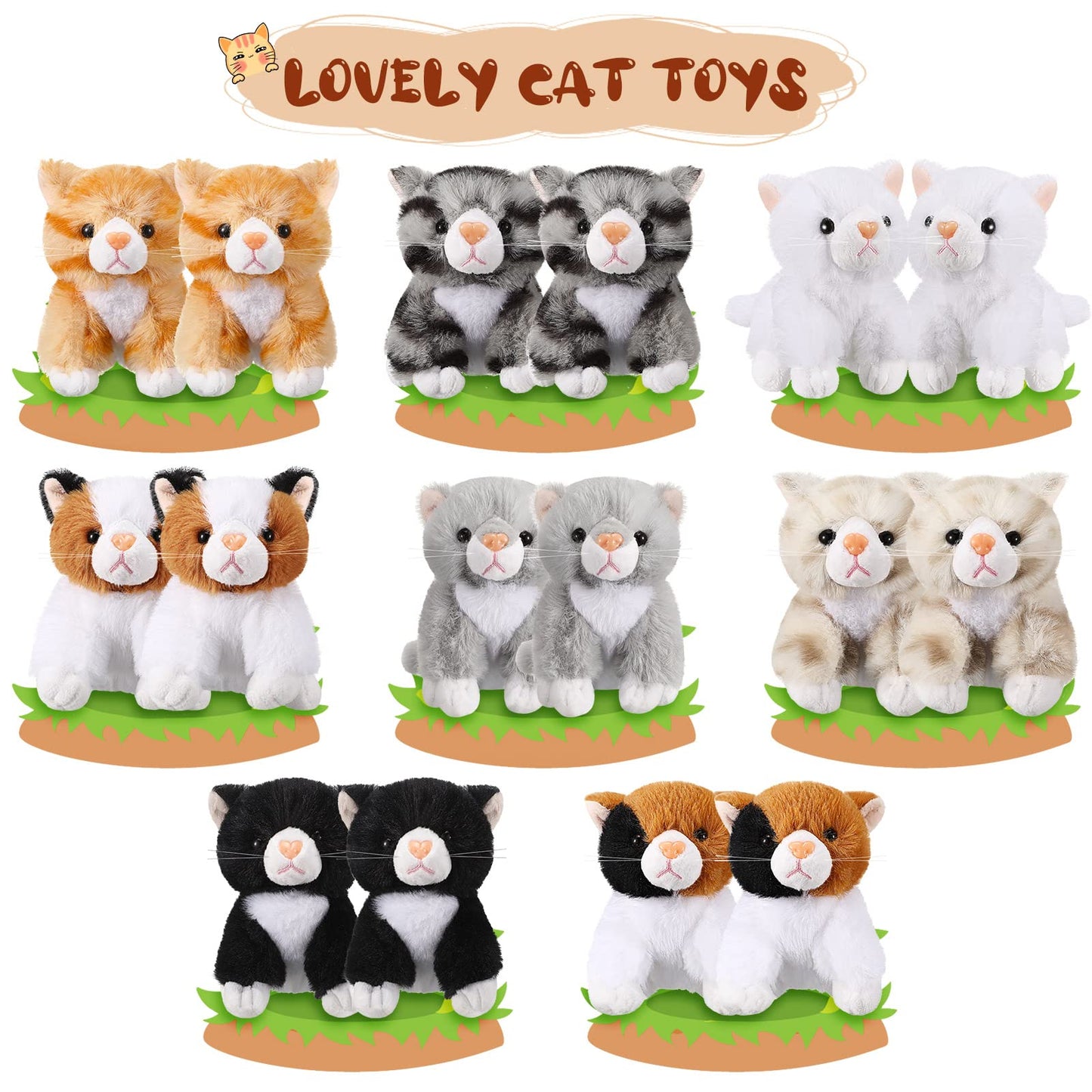 Leitee 16 Pcs Cat Stuffed Animals Bulk 5 Inch Kitten Plush Toy Assorted Cute Stuffed Cat Gift Small Fluffy Animal Toy for Birthday Adopt Pet Party Favor Classroom School Supplies(Cute Style)