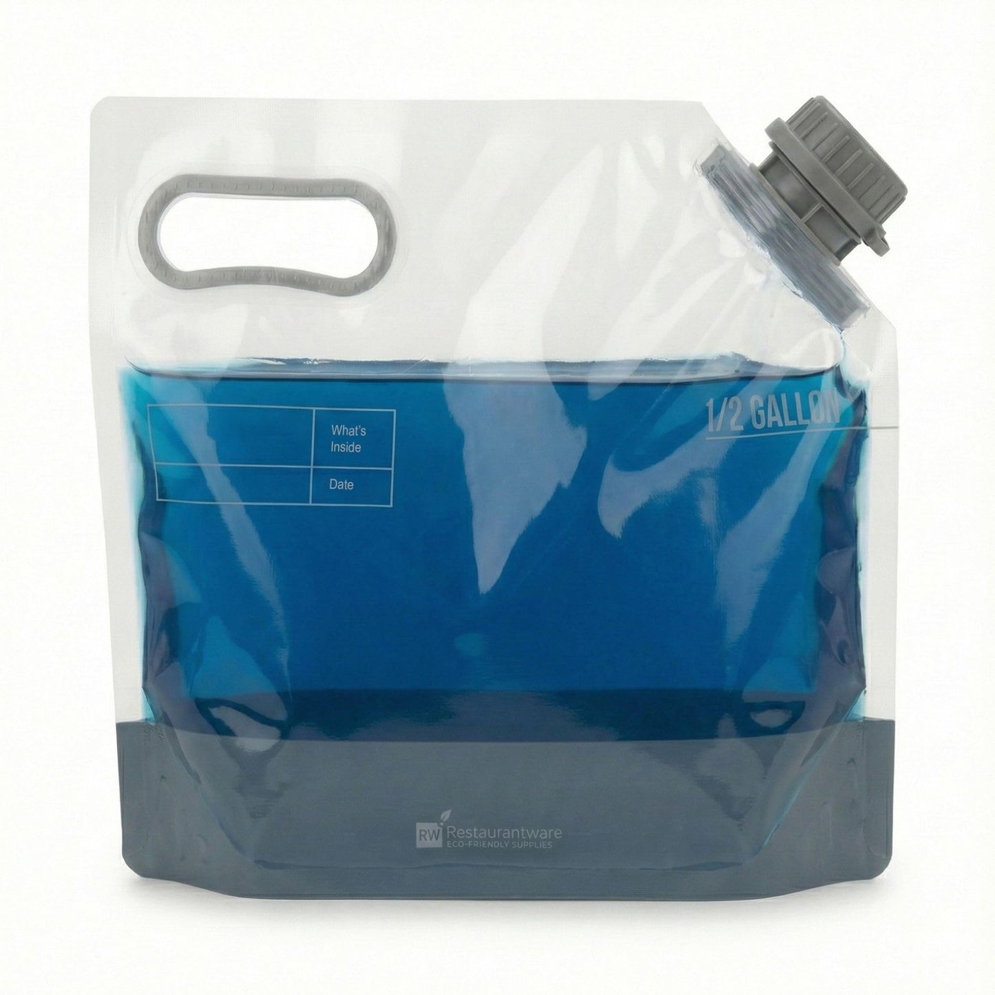 Restaurantware Cater Tek 1/2 Gallon Water Containers 10 Drink Bags - Collapsible Includes Tamper-Evident Caps Clear Plastic Beverage Bags For Catered Events Camping or Hiking Durable Handle