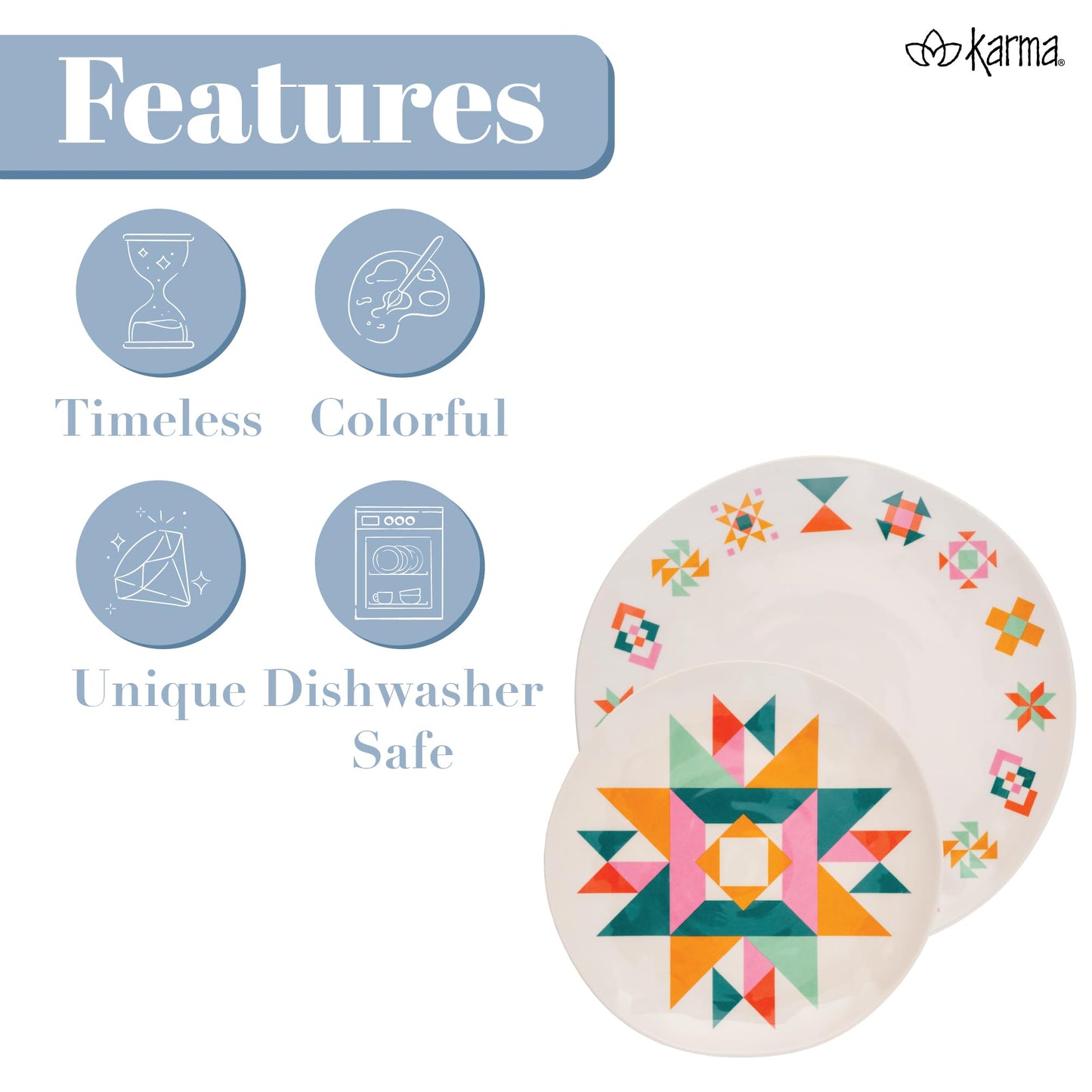 Karma, 8.75 inches Melamine Salad Plates Set of 4, Reusable Dishwasher Safe Plates for Outdoor and Indoor, Oranges