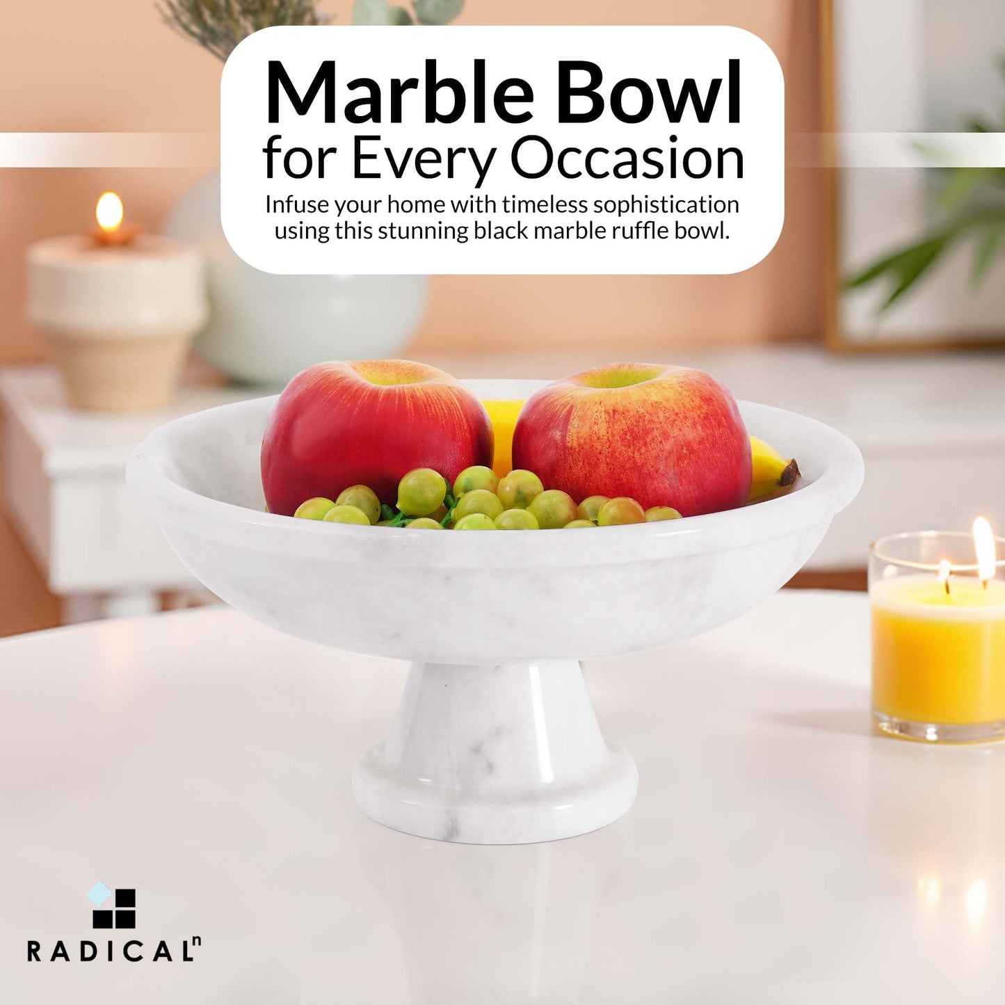 Radicaln Marble Fruit Bowl For Kitchen Counter 10" Inches White Handmade Bananas Holder, Ideal key Bowl, Modern Salad and Serving Bowl for Home Storage