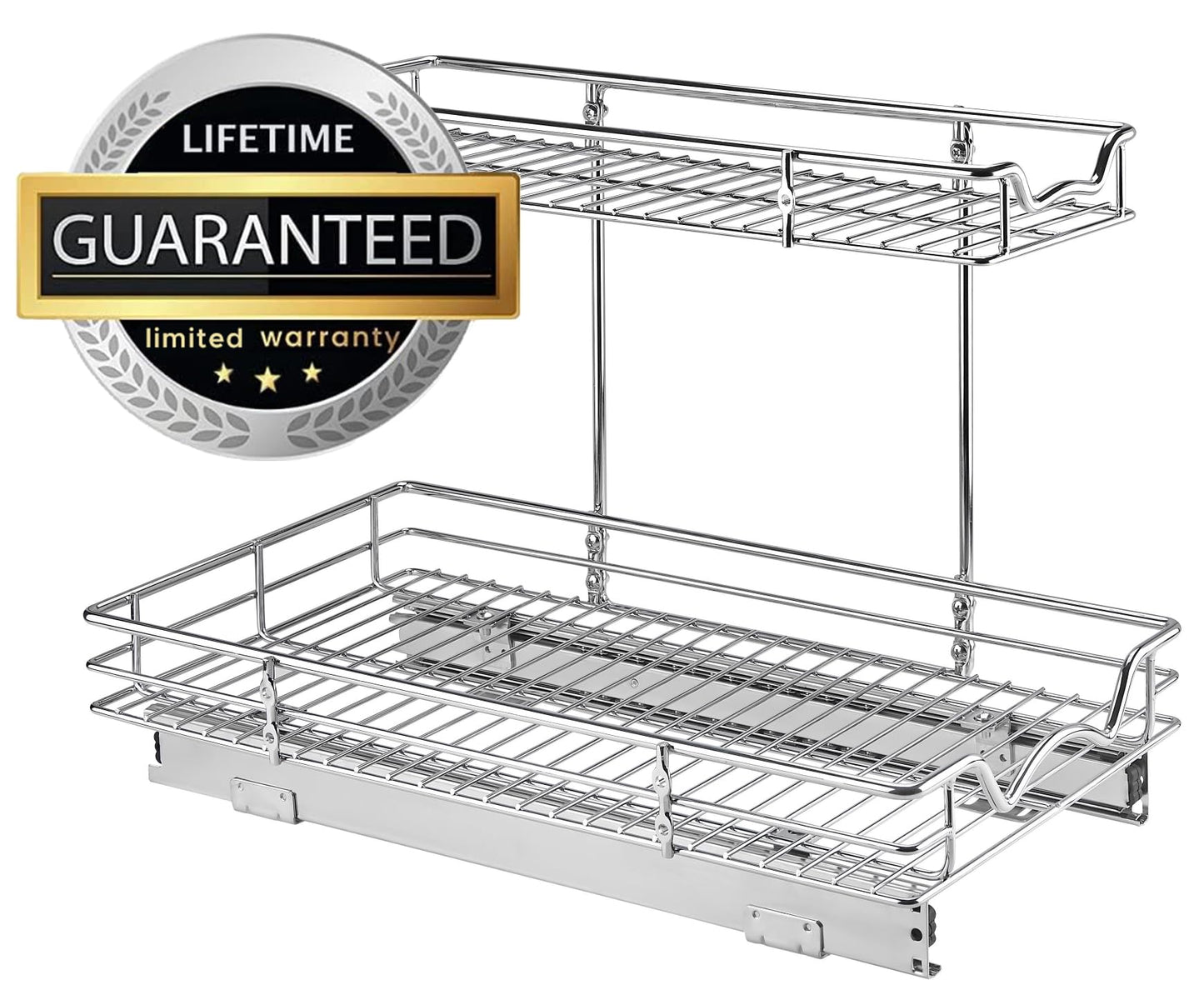 HOLDN’ STORAGE Two Tier Under Sink Organizers and Storage - Slide Out Cabinet Organizer w/Sliding Drawers for Cabinets- Lifetime Limited Warranty 11" Wx21 Dx15”H Chrome, Requires 12-1/2” Opening