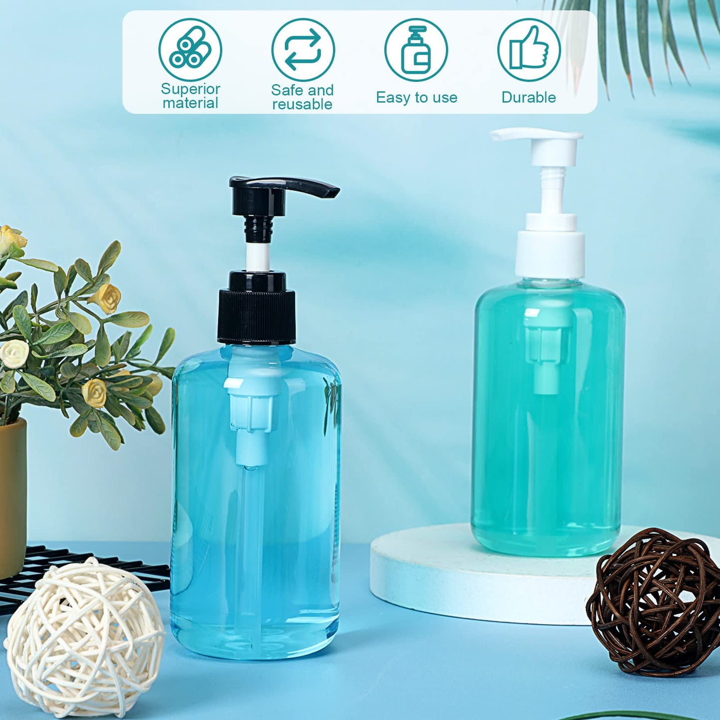 Eccliy 30 Pack 8 oz Clear Empty Lotion Bottles Plastic Pump Bottles Hand Dish Dispenser Round Containers Refillable Container Black White Pumping for Shampoo Conditioner Body Wash Cream Liquid Soap