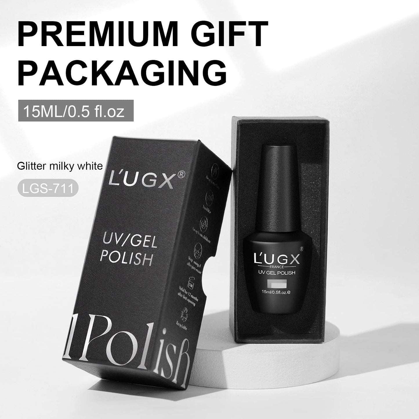 L'UGX Professional Nail Dust Collector with Milky Glitter White Gel Nail Polish 15ml