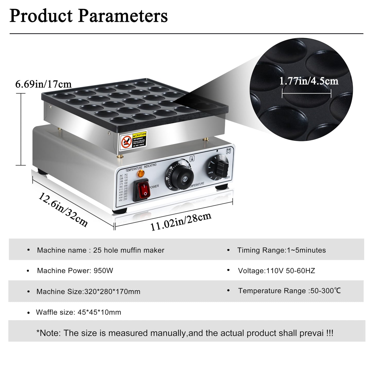 Mini Pancake Maker, 25-Cup Commercial Dutch Pancake Machine, 950W Non-Stick Electric Poffertjes Maker with Temp & Timer for Restaurant, Food Truck, Breakfast Shop