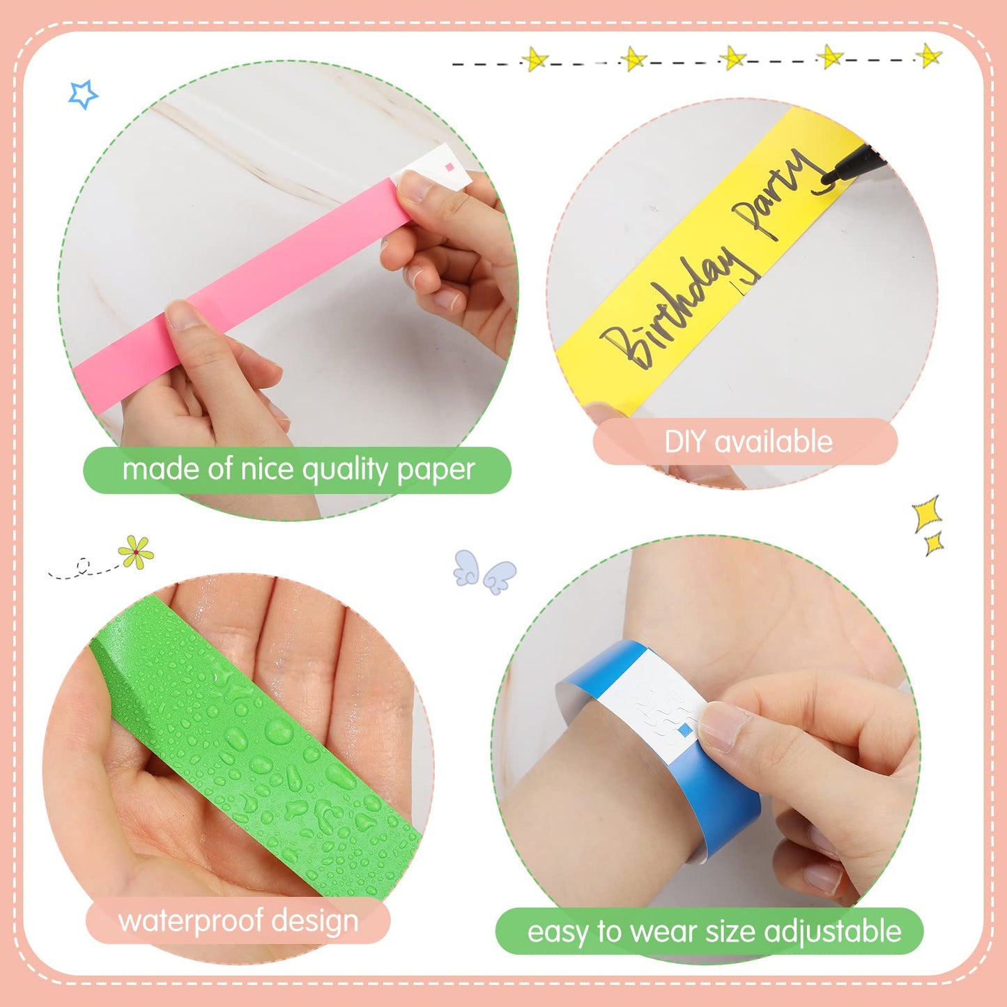 5040 Counts Paper Wristbands for Events Colored Wrist Bands Bulk Neon Paper Bracelets 12 Colors Waterproof Lightweight Adhesive Armbands for Party Music Festivals Concerts