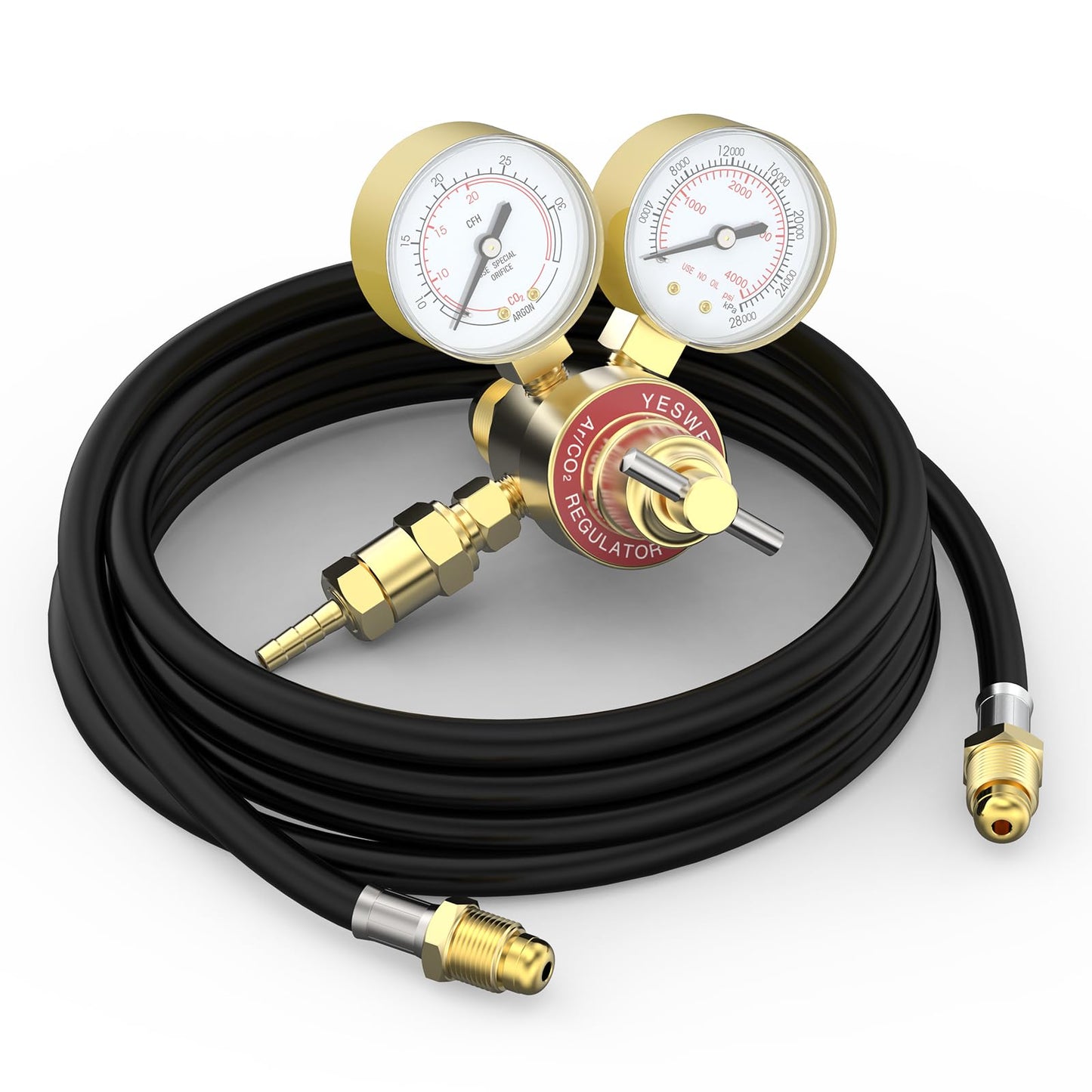 YESWELDER Argon CO2 Regulator with 8.2FT Hose 0-4000 PSI Gauges Gas Welding Regulator for MIG and TIG, CGA580 Inlet Connection