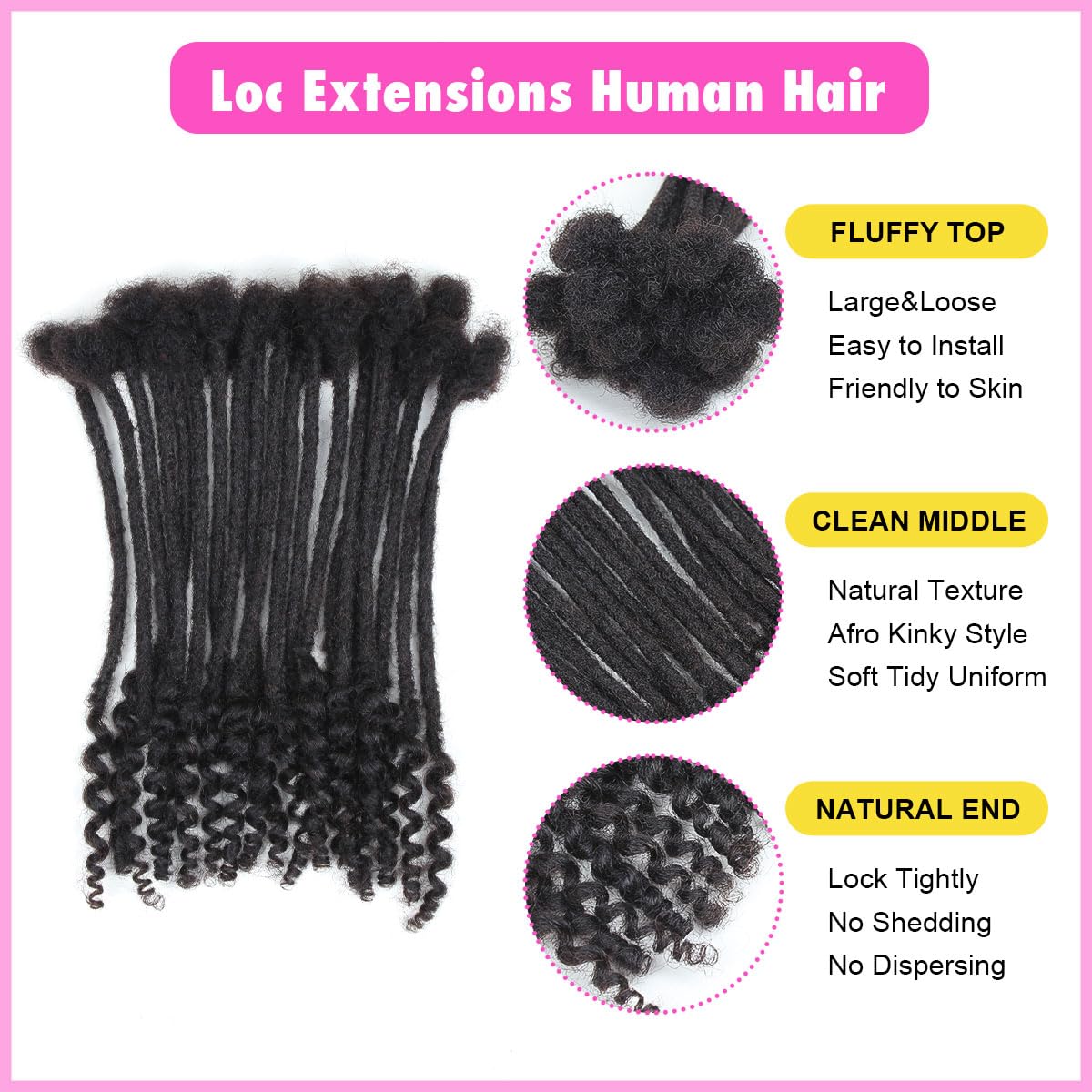 8 inch Loc Extensions Human Hair with Curly Ends, 0.4cm Width Permanent Dreadlock Extension Human Hair 20 Strands Natural Black 100% Full Handmade Dreads .Dyed and Bleached Pre Curled Drealocks
