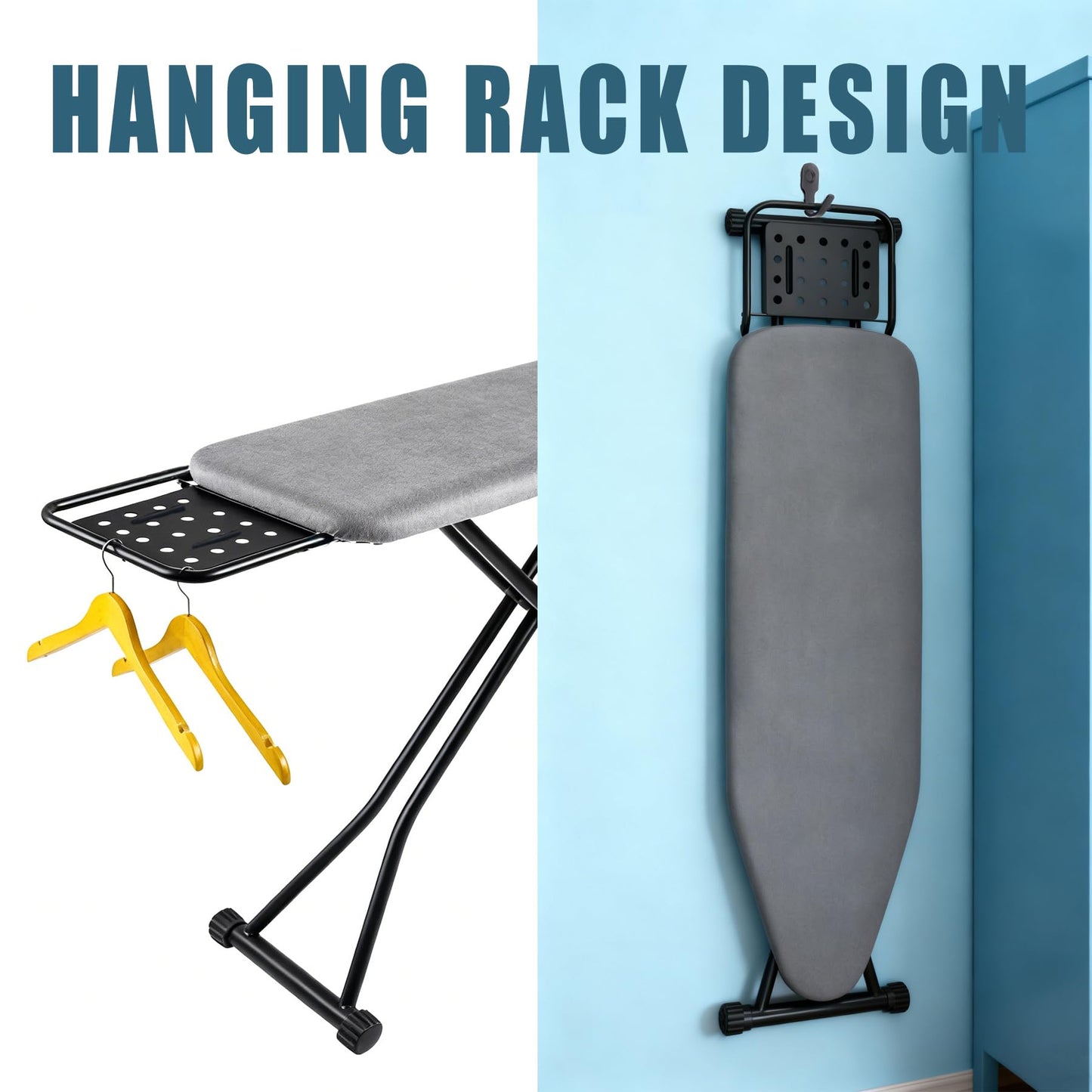 Ironing Board Full Size, Heat Resistant Cover Iron Board with Steam Rest, Ultra Thick Padding, Height Adjustable Heavy Sturdy Metal Frame Legs Ironing Stand,Non-Slip Foldable (54"x13", Square Rest)