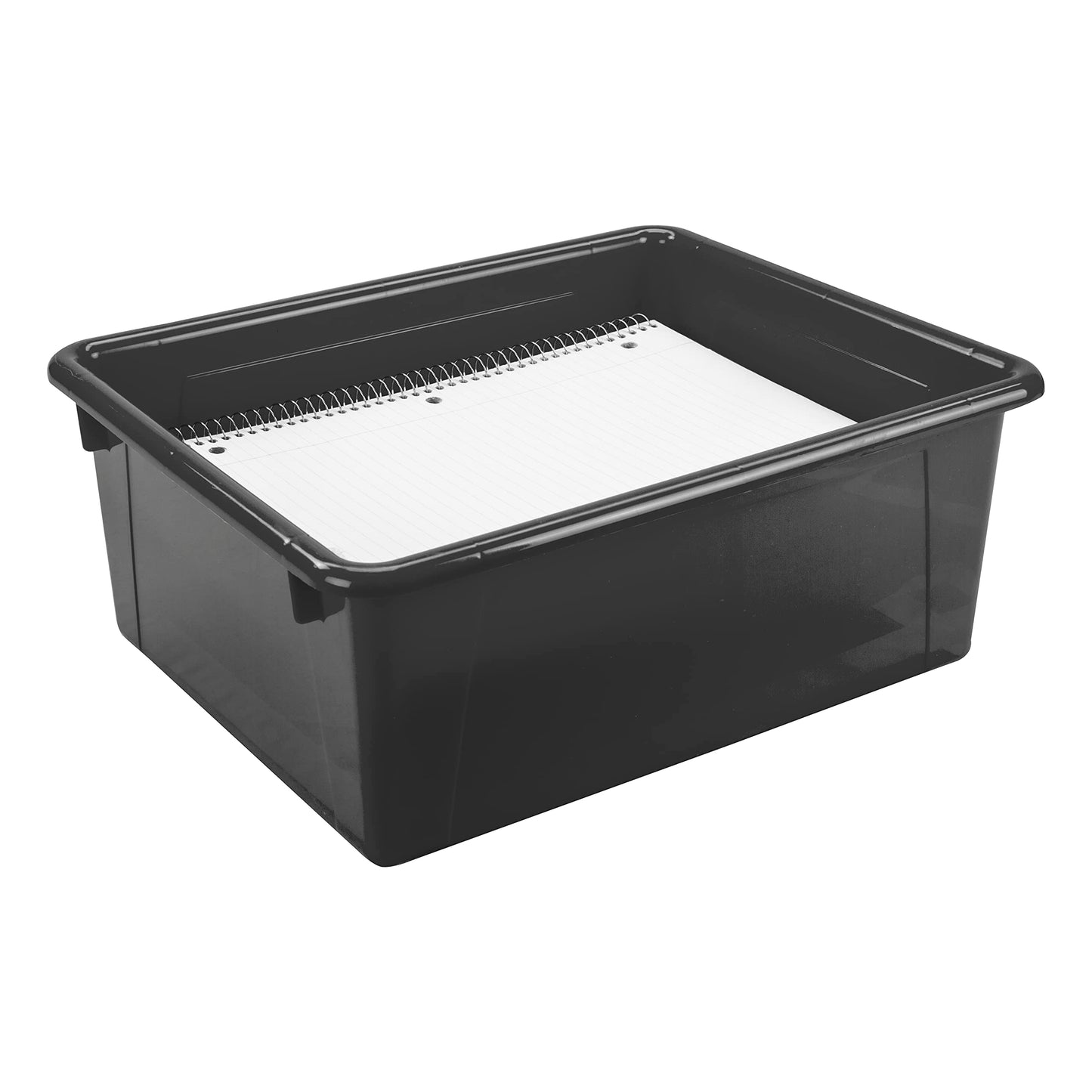 Storex Letter Size Deep Storage Tray – Organizer Bin with Non-Snap Lid for Classroom, Office and Home, Black, 5-Pack (62543A05C), 10 x 13 x 5 Inches