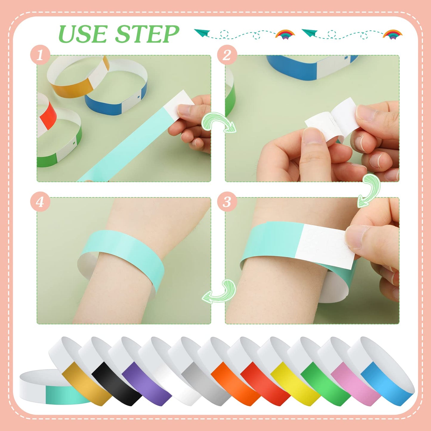 5040 Counts Paper Wristbands for Events Colored Wrist Bands Bulk Neon Paper Bracelets 12 Colors Waterproof Lightweight Adhesive Armbands for Party Music Festivals Concerts