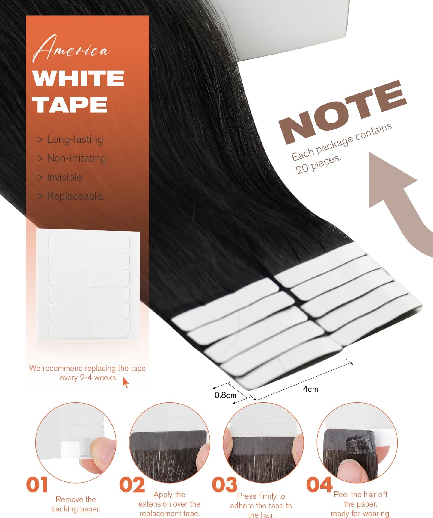 Sunny Hair Black Hair Extensions 24 Inch Tape in Hair Extensions Invisible Tape in Hair Extensions Human Hair Jet Black Invisible Tape ins Human Hair Black Tape in Extensions for Women 50g 20pcs