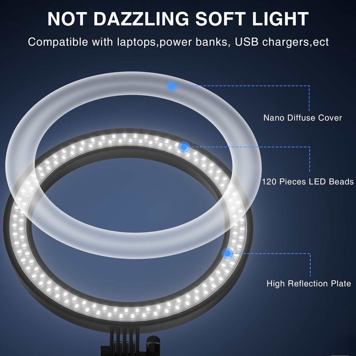 Desk Ring Light with Stand, 10.5'' Circle Light with Phone Holder for Video Recording, Adjustable Halo Light for Computer Zoom Meeting, Laptop Light for Conference Video Calls, Podcast, Live Streaming