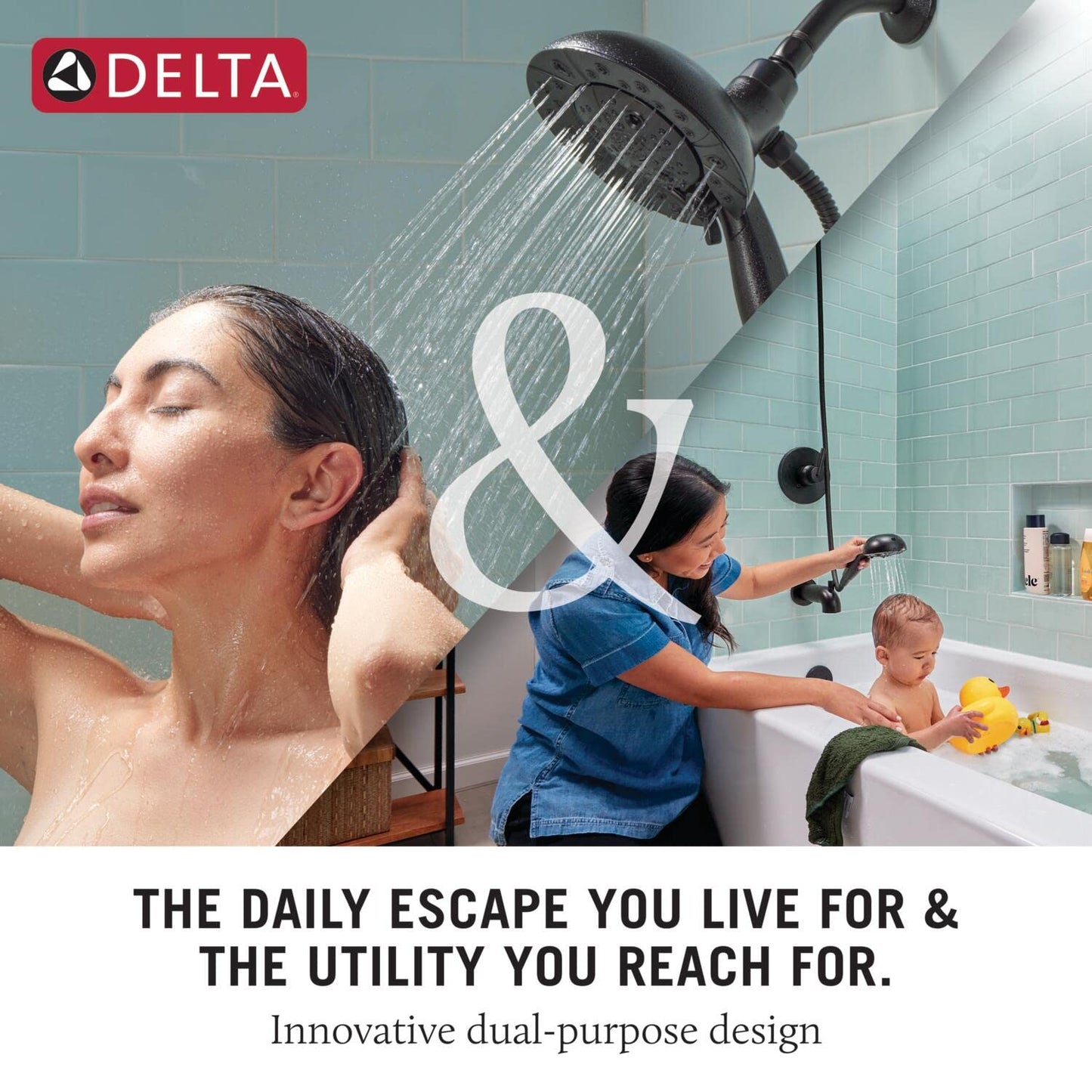Delta 4-Setting In2ition 2-in-1 Dual Shower Head with HandHeld Spray, Matte Black Detachable Shower Head with Hose, Showerhead, 1.75 GPM Flow Rate, Matte Black 75486CBL