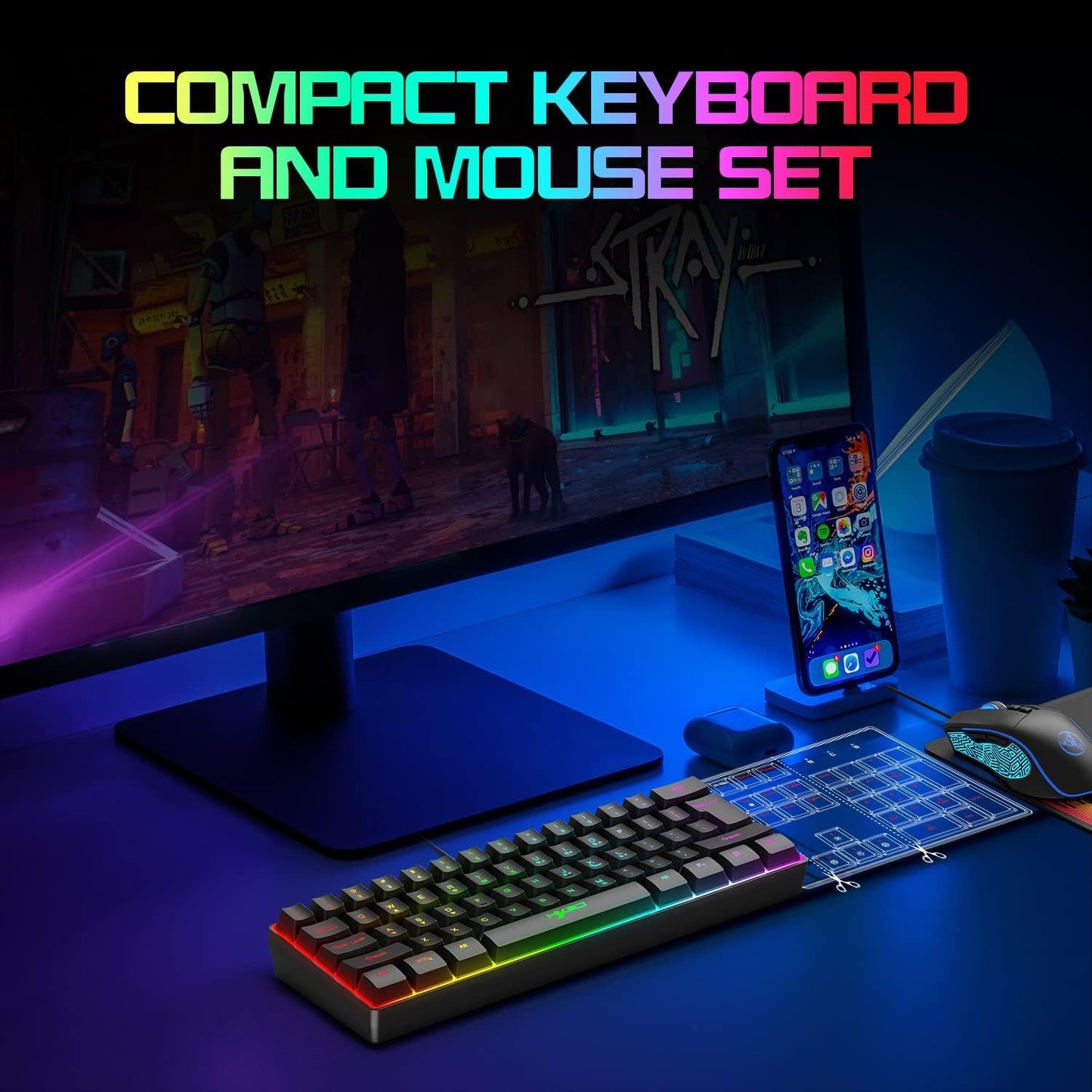SELORSS Gaming RGB Wired Keyboard and Mouse Combo - USB Gaming Keyboard Compact 61 Keys RGB LED Backlit & Gaming Mouse 6400 DPI - Wired Switch Contoller for Nintendo,Windows PC Gamers,PS4-4 in 1