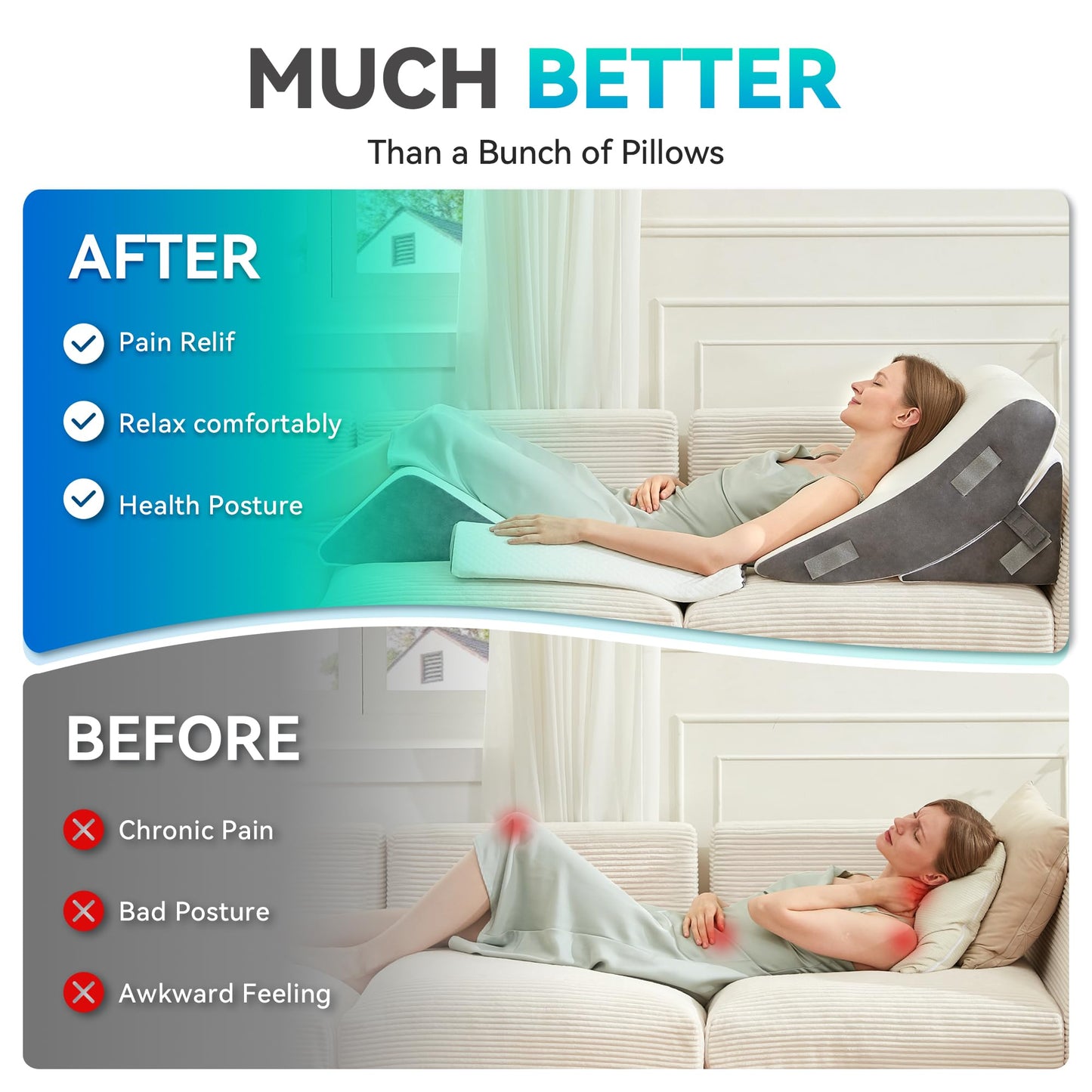BDEUS 4PCS Bed Wedge Pillow Post Surgery, Orthopedic Sleeping Wedge Pillow Set for Back, Neck and Leg Pain Relief, Acid Reflux, GERD, Memory Foam Support Pillows for After Surgery, White