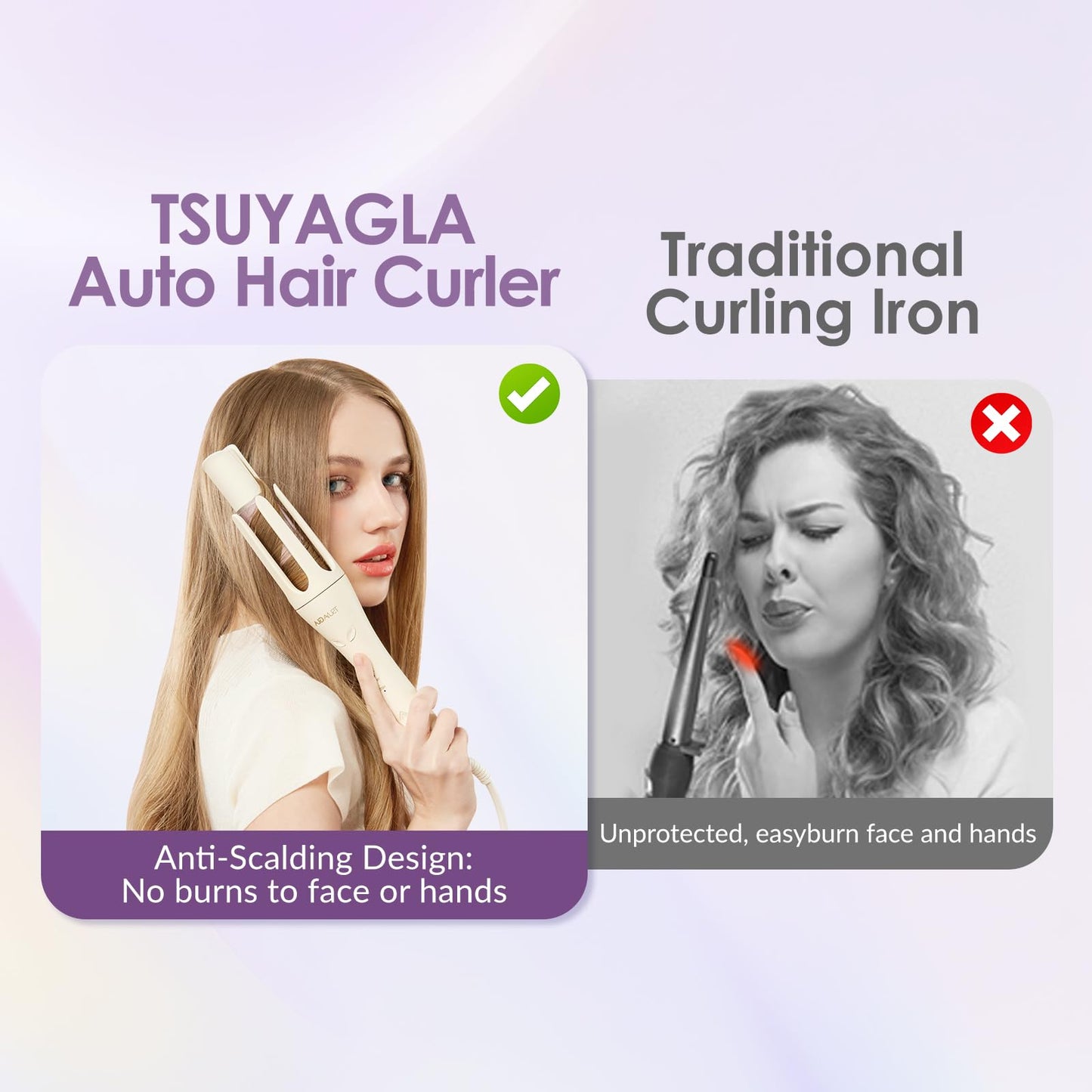 TSUYAGLA 1 1/4 inch Automatic Curling Iron - 1.25 Inch Hair Curler Automatic Rotating Wand - Anti-Scald - Dual Voltage