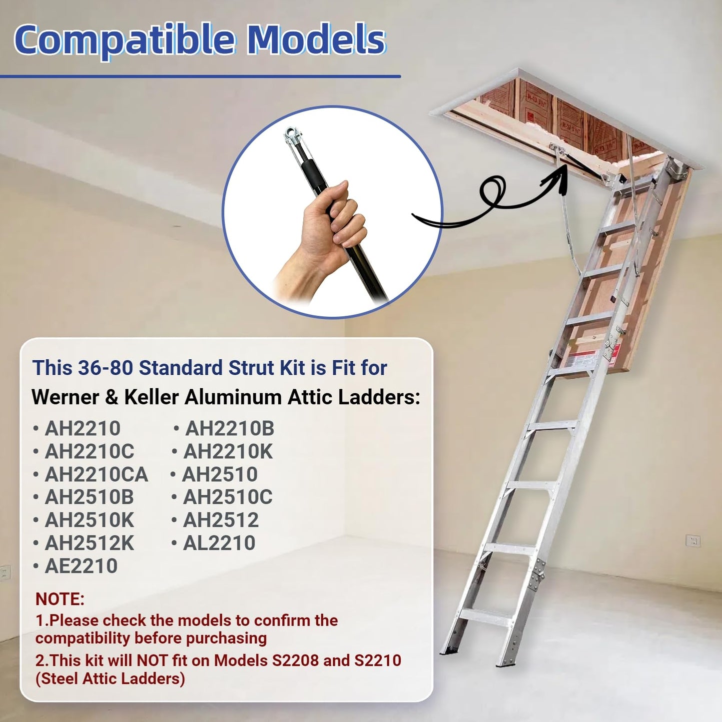 36-80 Standard Strut Kit for Werner Aluminum Attic Ladder - Heavy Duty Ladder Accessories for AH2210, AH2510, AL2210 & More Attic Ladder Pull Down System - Ladder Platform Attachment (1 Pair)