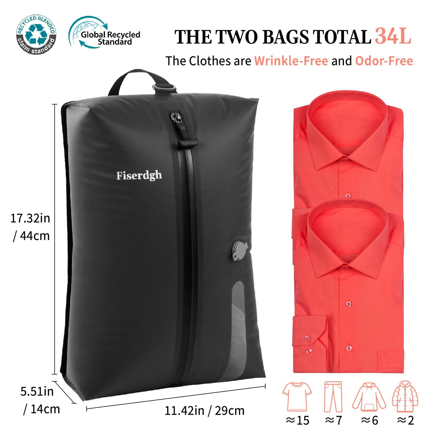 Vacuum Compression Bags for Travel with Electric Pump, Space Saver Vacuum Seal Bags for Clothing with IPX8 Waterproof Zipper, Reusable & No Odor for Suitcase and Backpack, Gray (2PC+Pump)