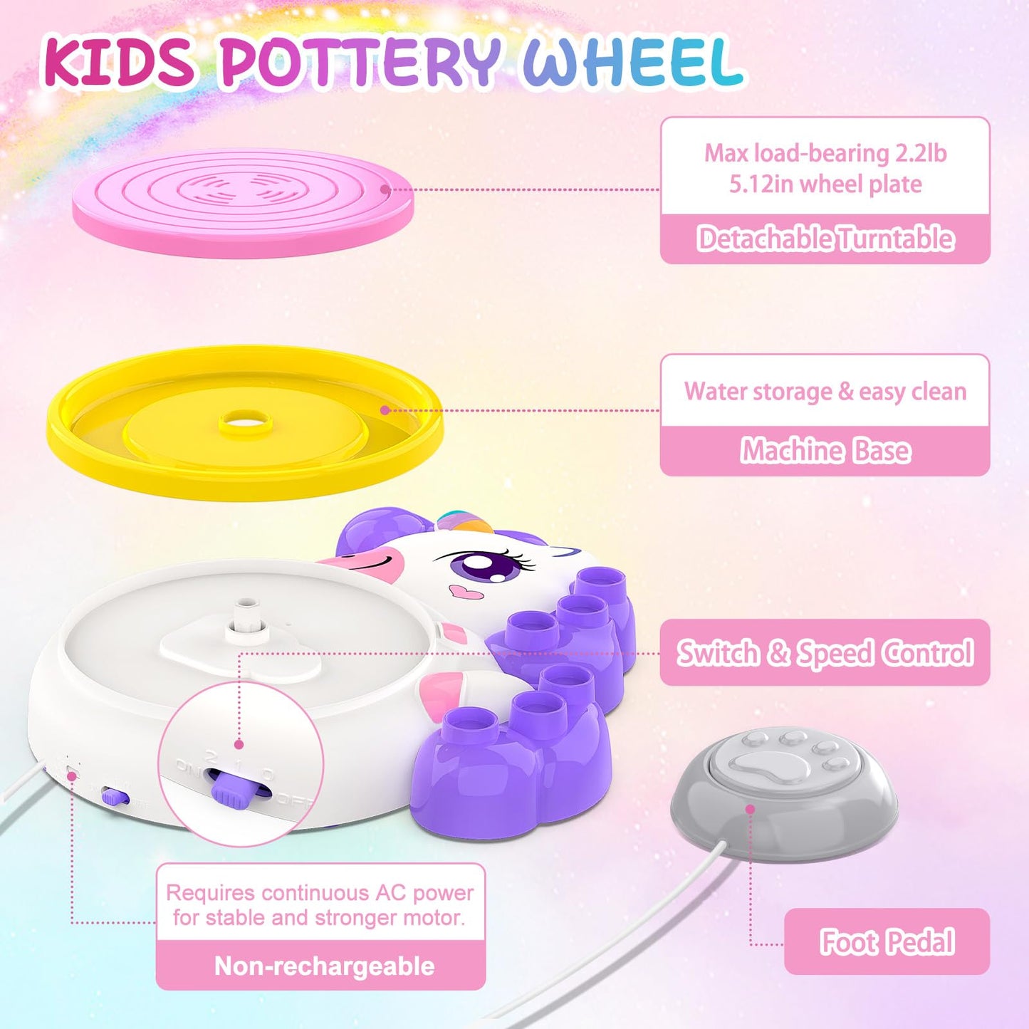 Aujazyble Pottery Wheel - Complete Pottery Kit Art Supplies Arts and Crafts Gift, Unicorn