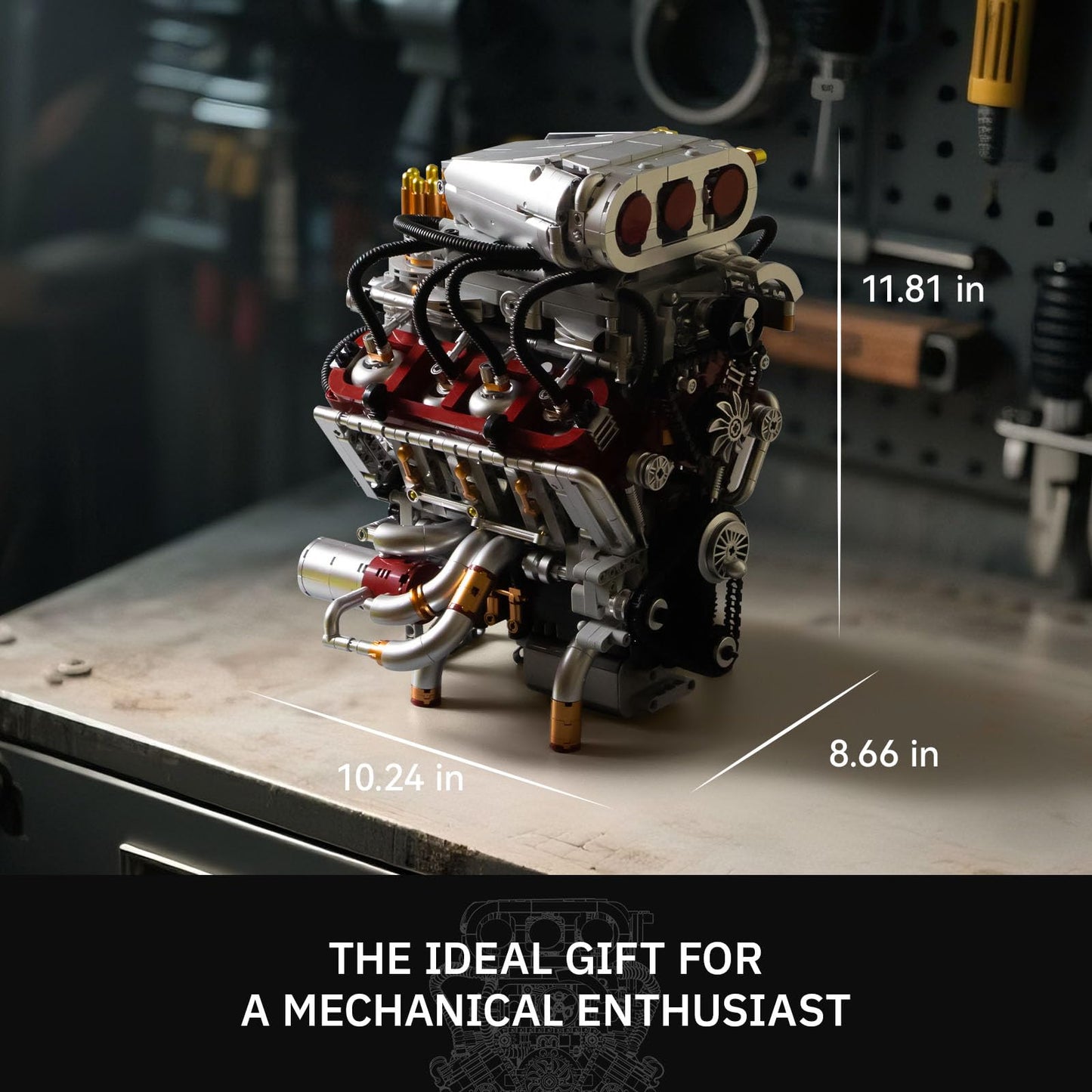 Maspingmu V8 Engine Building Kit for Adults, Build Your Own MOC V8 Engine Model Toy for Display, Compatible with Lego Sets for Adults, STEM Building Project for Muscle car Enthusiasts (2347 PCS)