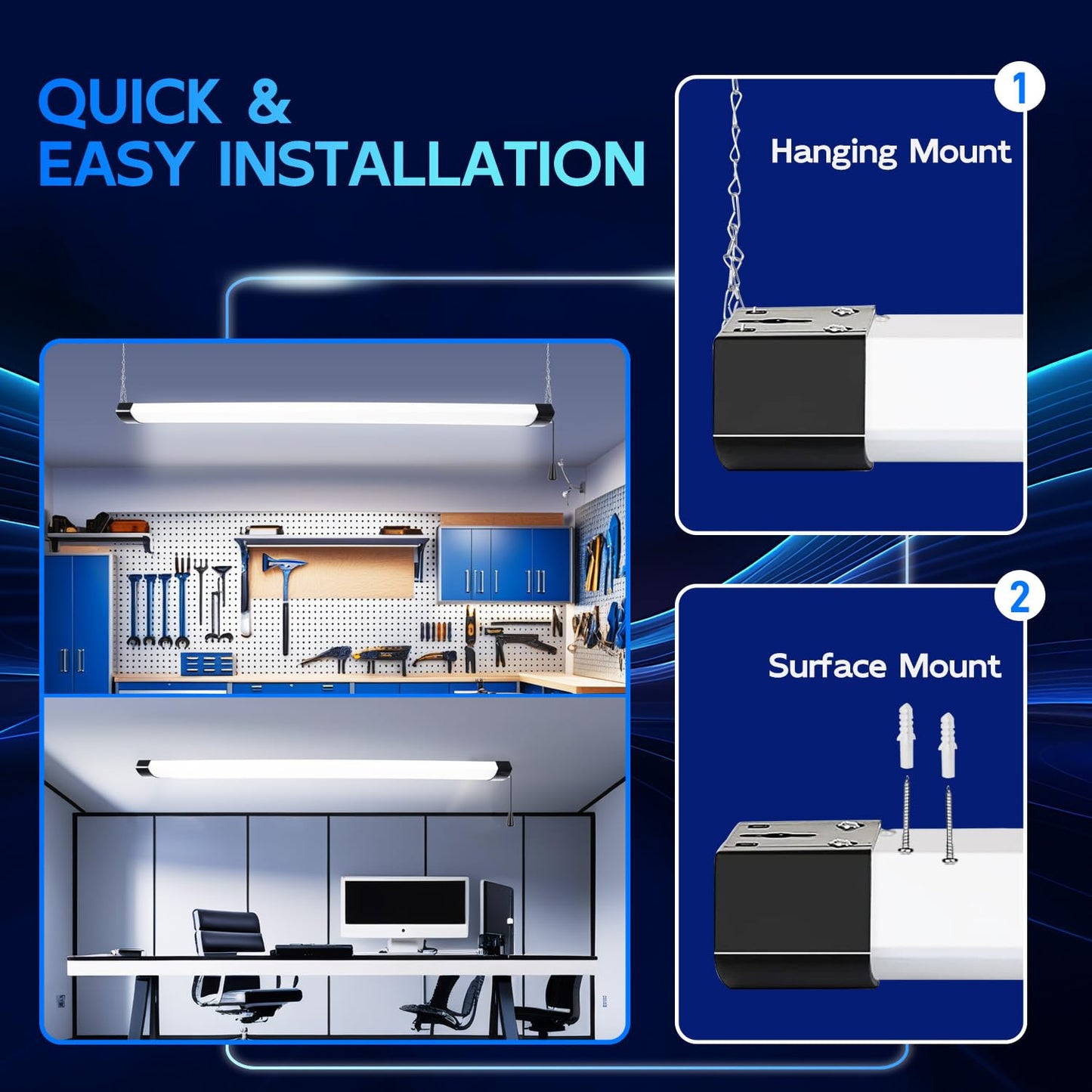 hykolity 4FT 120W LED Shop Light Linkable, 13000lm(400w Equivalent), 5000K Utility Shop Lights for Garages, Workshops, Basements, Hanging or FlushMount, with Power Cord and Pull Chain, ETL, 2 Pack