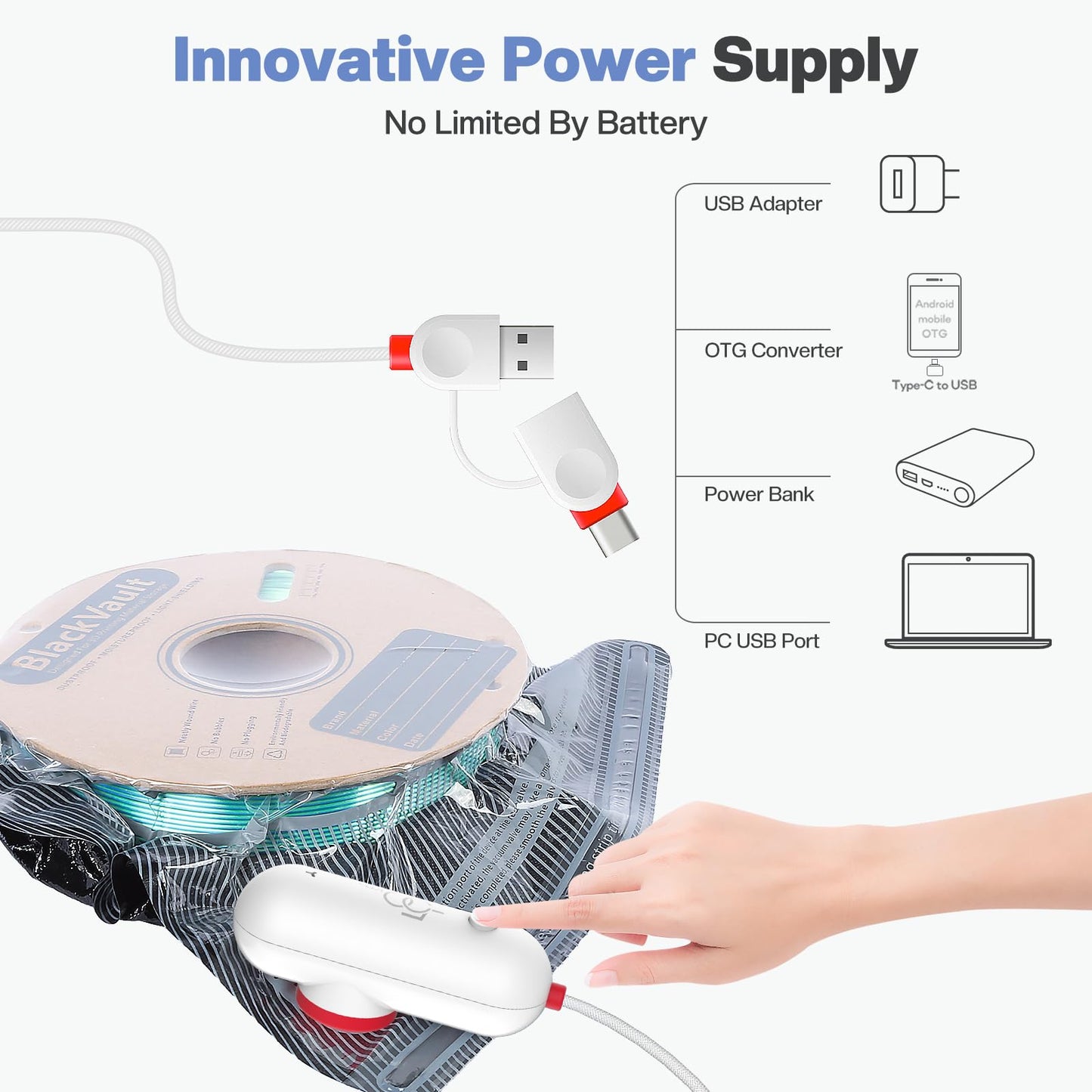 Vacbird 30pcs Filament Storage Bags Light-Proof Vacuum Storage Kit with USB Pump, 3D Printer Filament Vacuum Sealed Bags for Keeping Dry, Plus Size 32X34cm