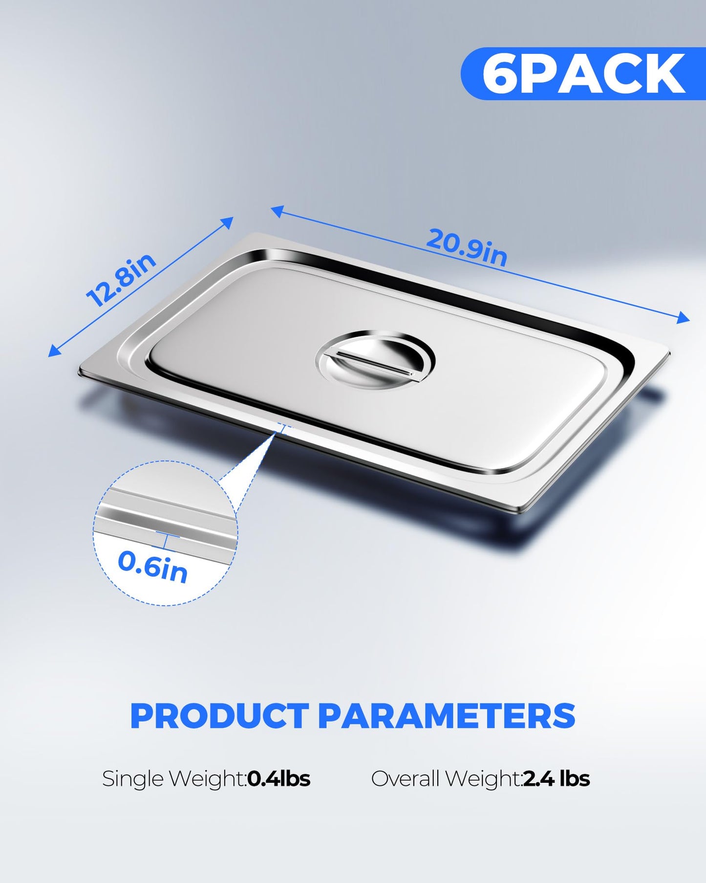 WantJoin Steam Table Hotel Pan Lids - 6 Pack Plain Cover for 1/1 Full Size Stainless Steel Metal Tray Sets Food Storage Container Restaurant Chafing Dishes Commercial Buffet Warmer Catering Supplies