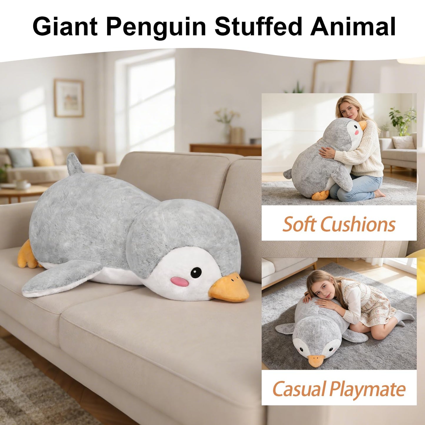 ZBLX Giant Penguin Stuffed Animal, 35 inch Big Penguin Stuffed Animal, Large Cute Penguin Plush for Kids Boys Girls Birthday Gifts (Penguin)