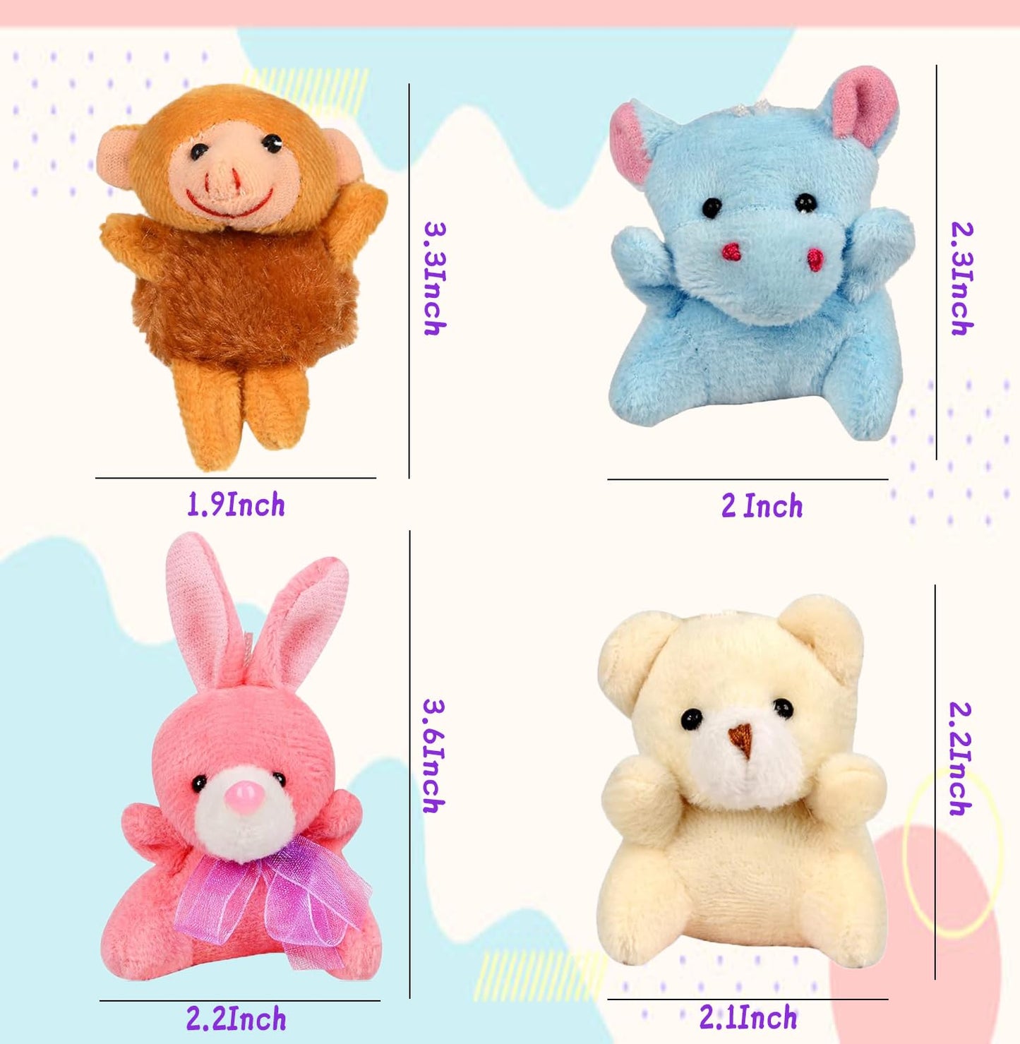 LMAZEPMQ Mini Plush Animal Toy Set,Cute Animals Keychain Decoration for Kids,Goodie Bag Fillers, Basket Stuffers, School Prizes, Valentine's Day Party Supplies (36pcs)