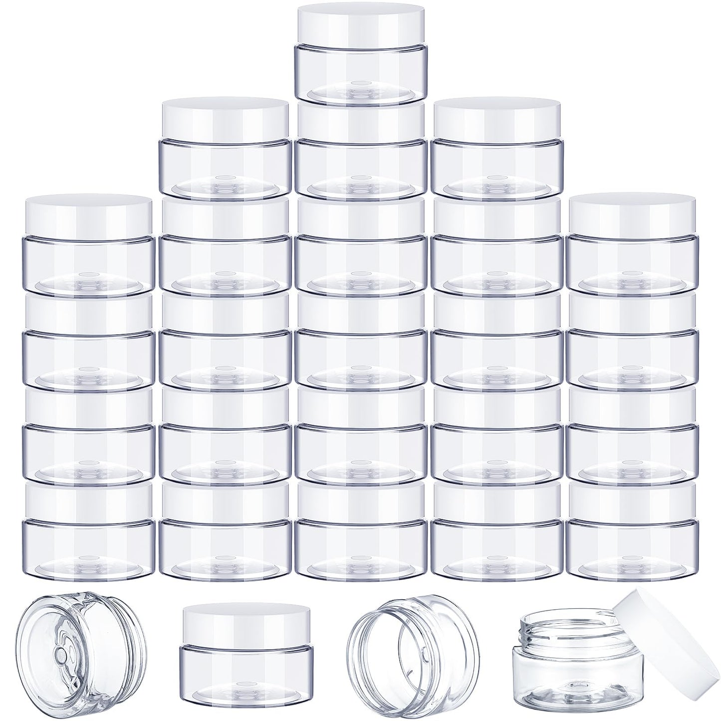 Lanties 200 Pcs 1 oz Empty Bulk Plastic Container Jars with White Lid Leak Proof Round Clear Plastic Jars Small Cosmetic Travel Containers for Storage Makeup Beauty Products Creams Lotion Ointments