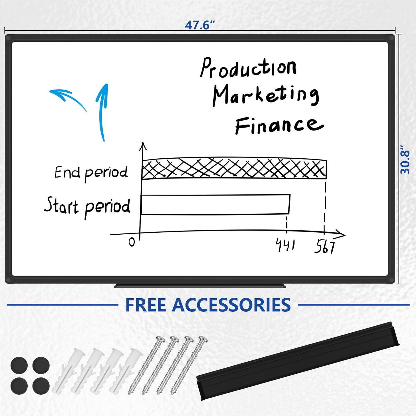 XBoard Magnetic Whiteboard 48 x 31 Inches, Dry Erase Board with Black Aluminum Frame