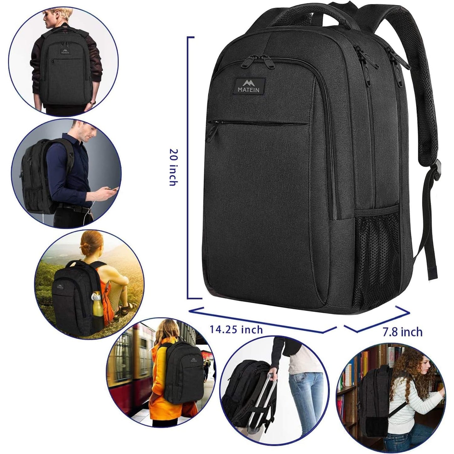 MATEIN Extra Large Travel Backpack, TSA Friendly 18.4 Inch Laptop Backpack, Anti Theft Flight Approved Business Work College Computer Backpack Big Bag for Women Men, Black