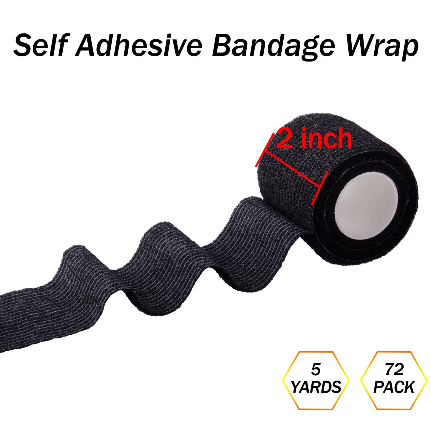BQTQ 72 Rolls Self Adhesive Bandage Wrap 2 Inch Self Adherent Wrap Black Bandage Tape Self Stick Bandages Wrap Stretch Bandage for Wrist Ankle Swelling Sprains