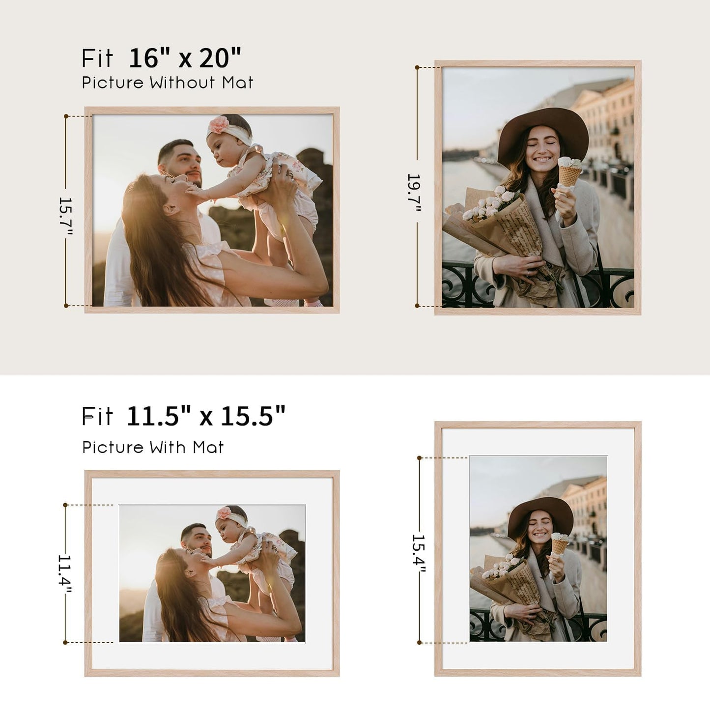 16x20 Picture Frames for Wall - Minimalist 16x20 Oak Wood Frames, 16"x20" Picture Frame Wood, Natural Solid Wooden Picture Frames for Wall Art Photo and Prints(1 Pack, Beige)