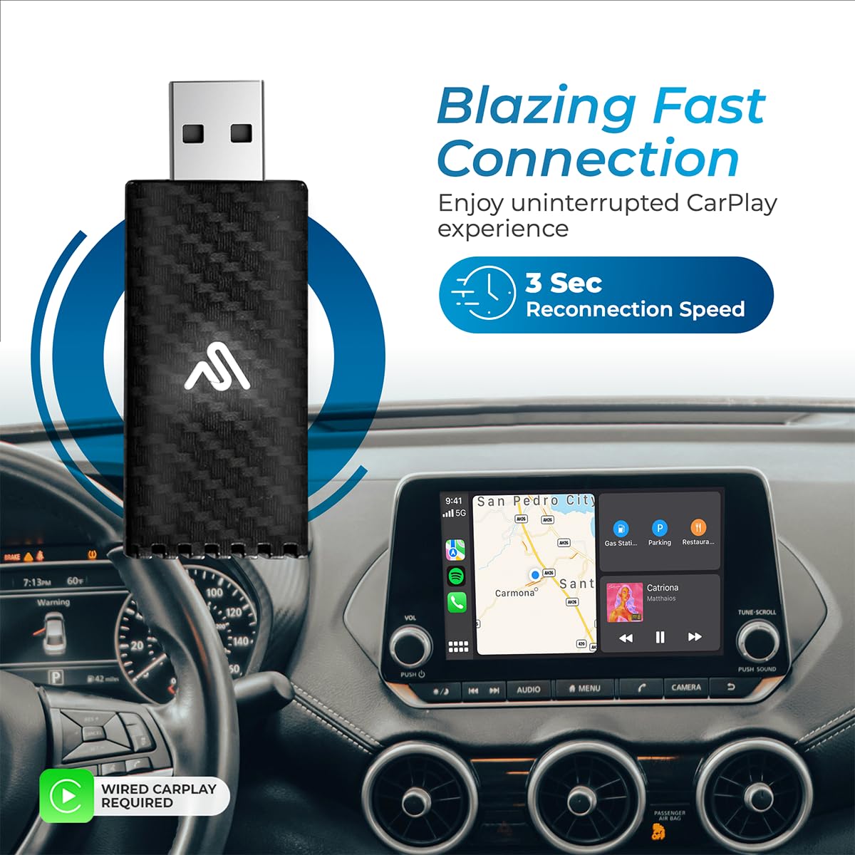 AutoSky Wireless CarPlay Adapter 2023 Pro Edition - Fastest and Most Compact Wireless CarPlay Adapter Factory Wired CarPlay Cars – USB-A and USB-C Cables – Wired CarPlay Required
