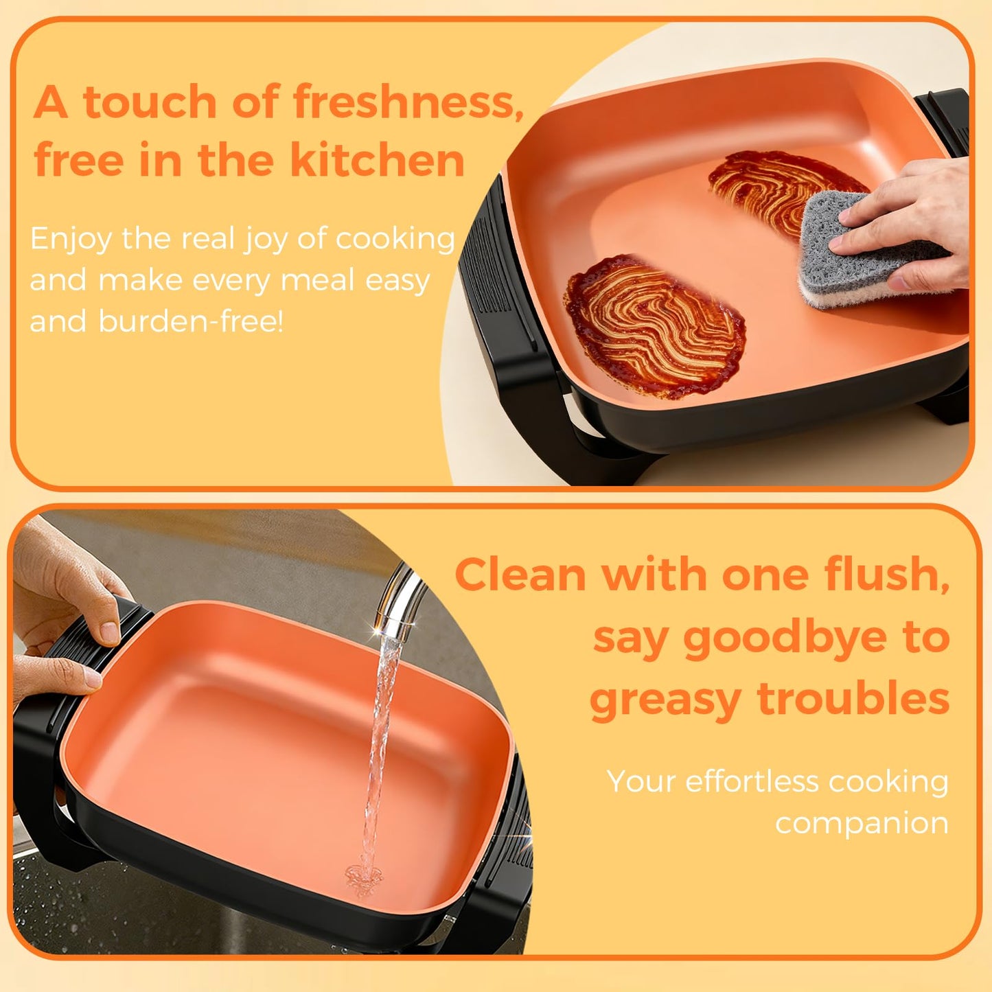 OSTBA 12"x12" Electric Skillet with Glass Lid, 5.2QT Large Nonstick Frying Pan for Family Meals, 1500W Fast Heating, 5-Level Adjustable Temperature Control, PFOA Free, Easy to Clean