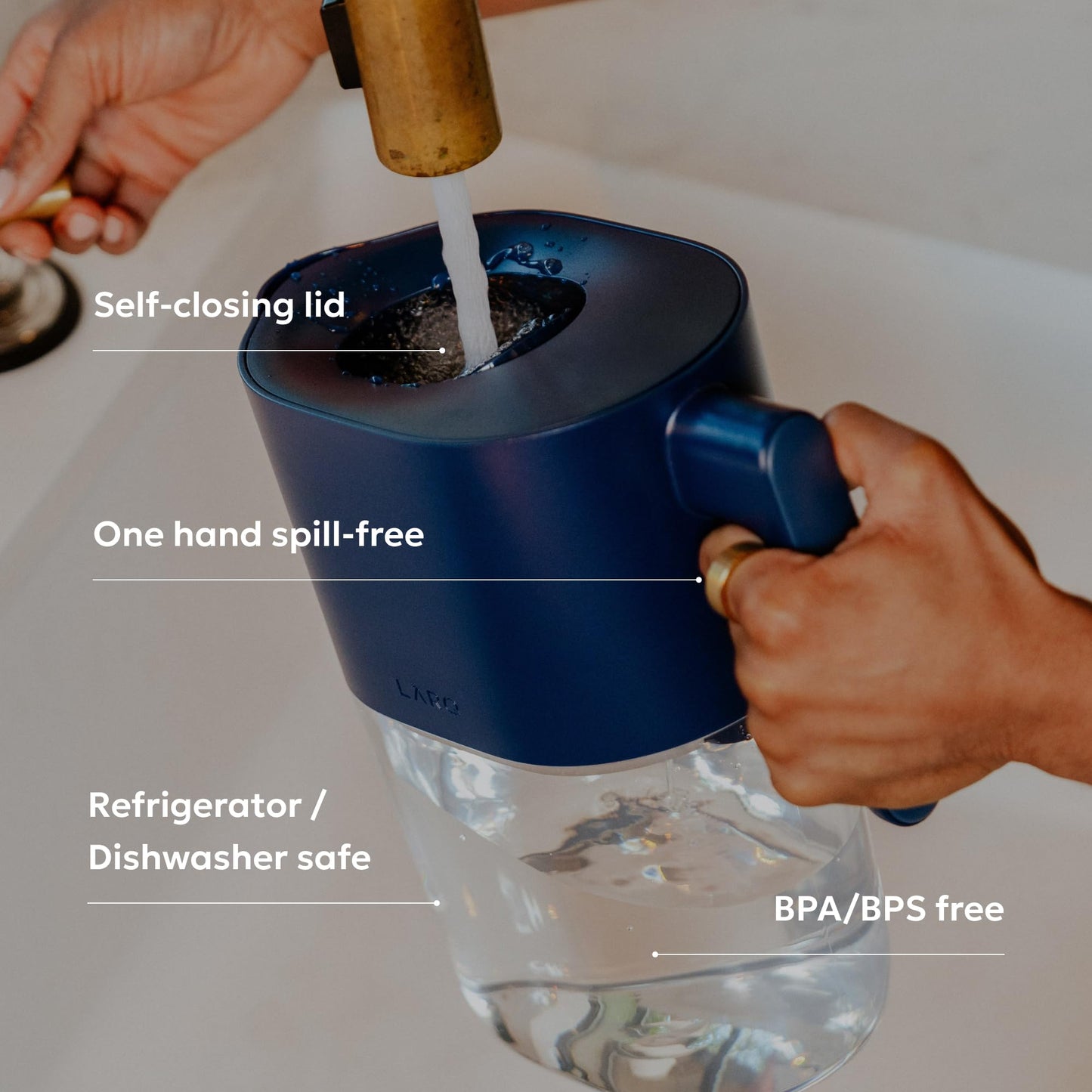 LARQ Water Filter Pitcher 1.9L (8-Cup) – Nano Zero Filter Removes Chlorine, Lead, PFAS & More – Monaco Blue