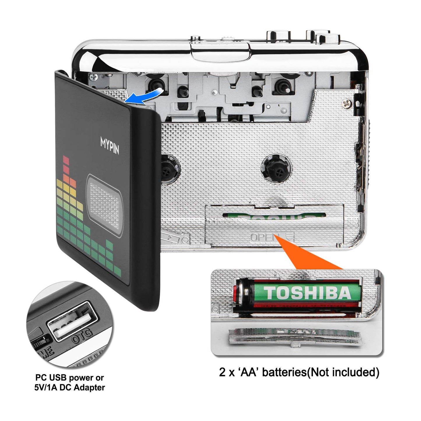 USB Cassette to MP3 Converter, Portable Walkman Cassette Audio Music Player Tape-to-MP3 Converter with Earphones, Volume Control, Auto Reverse, No PC Required