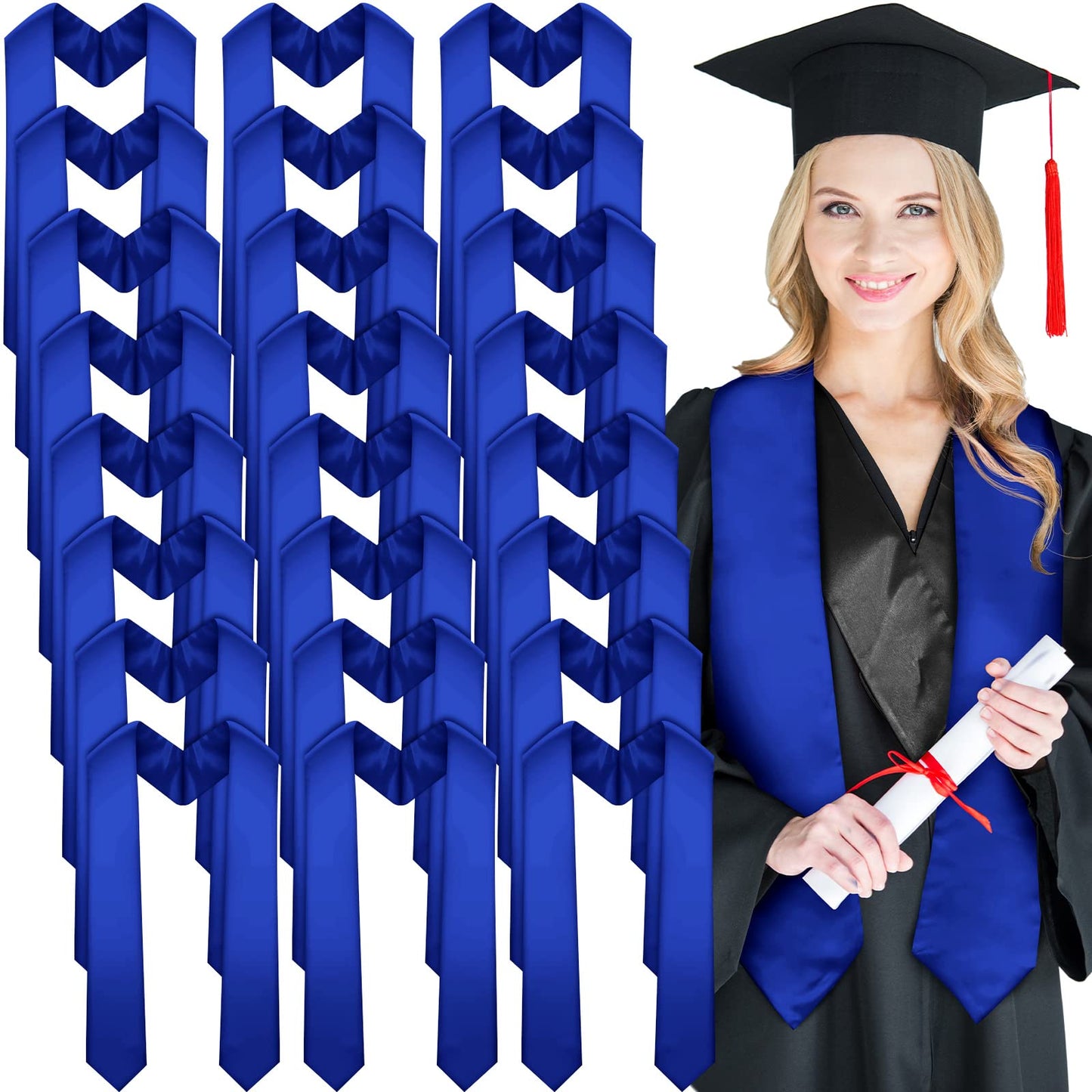 Geyoga 24 Pieces Unisex Graduation Stole Bulk Sublimation Blank Grad Sash Graduation Sash Honor Stole for Students, 70 Inches(Blue)