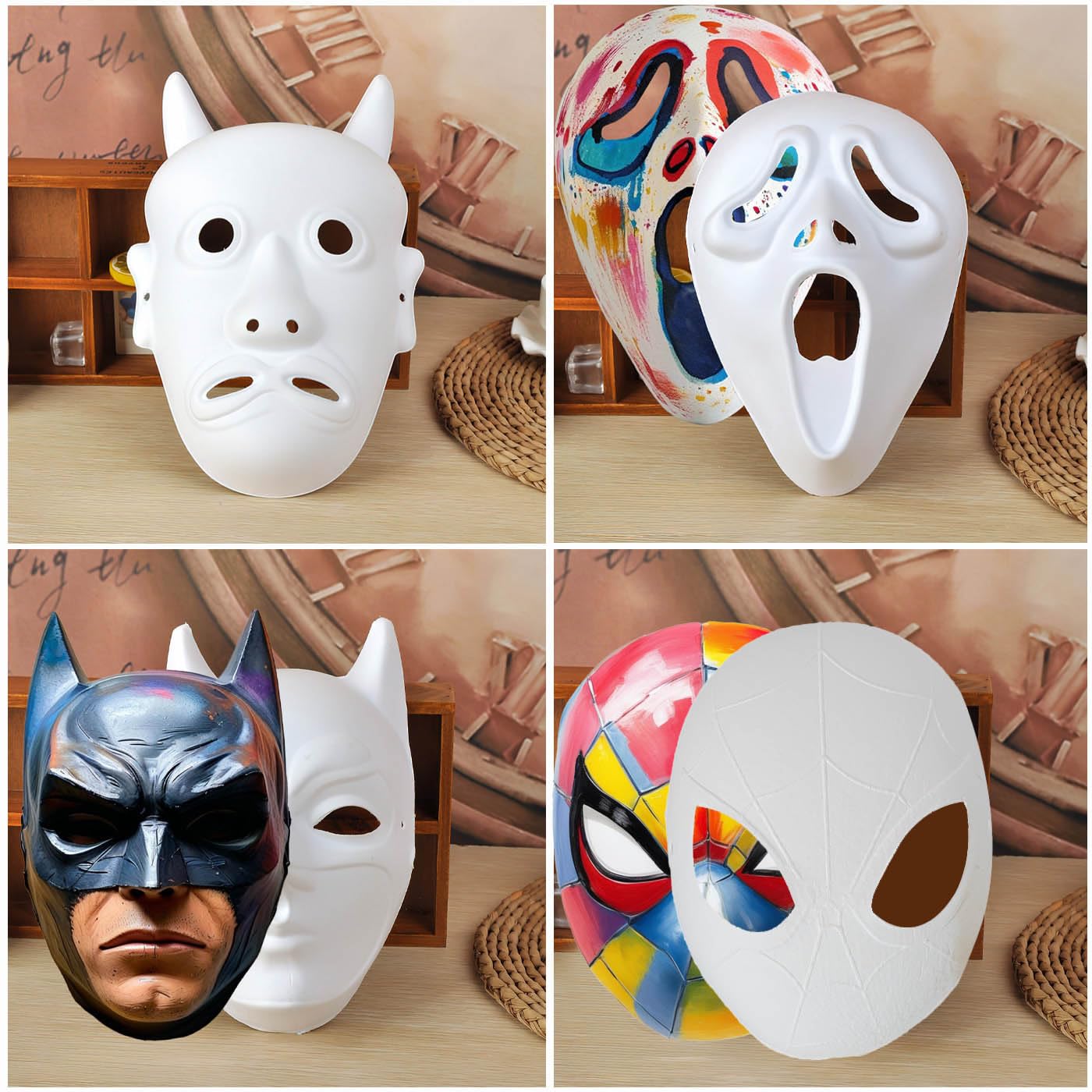 Lynkaye White Plain Masks,16 pcs DIY Unpainted Masquerade Masks Craft Mardi Gras Dance Cosplay Party Mask Costume (16 Pcs) (16pcs Cartoon)