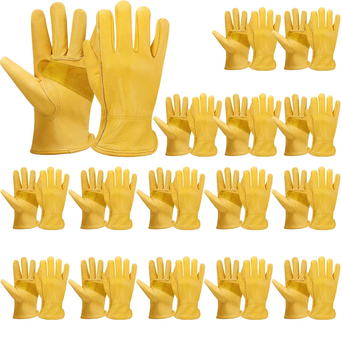Sintuff 16 Pairs Men's Cowhide Leather Gloves Cowhide Leather Gardening Gloves with Reinforced Palm Stretchable Wrist Tough for Wood Cutting, Construction, Driving, Garden Working(Medium,Yellow)