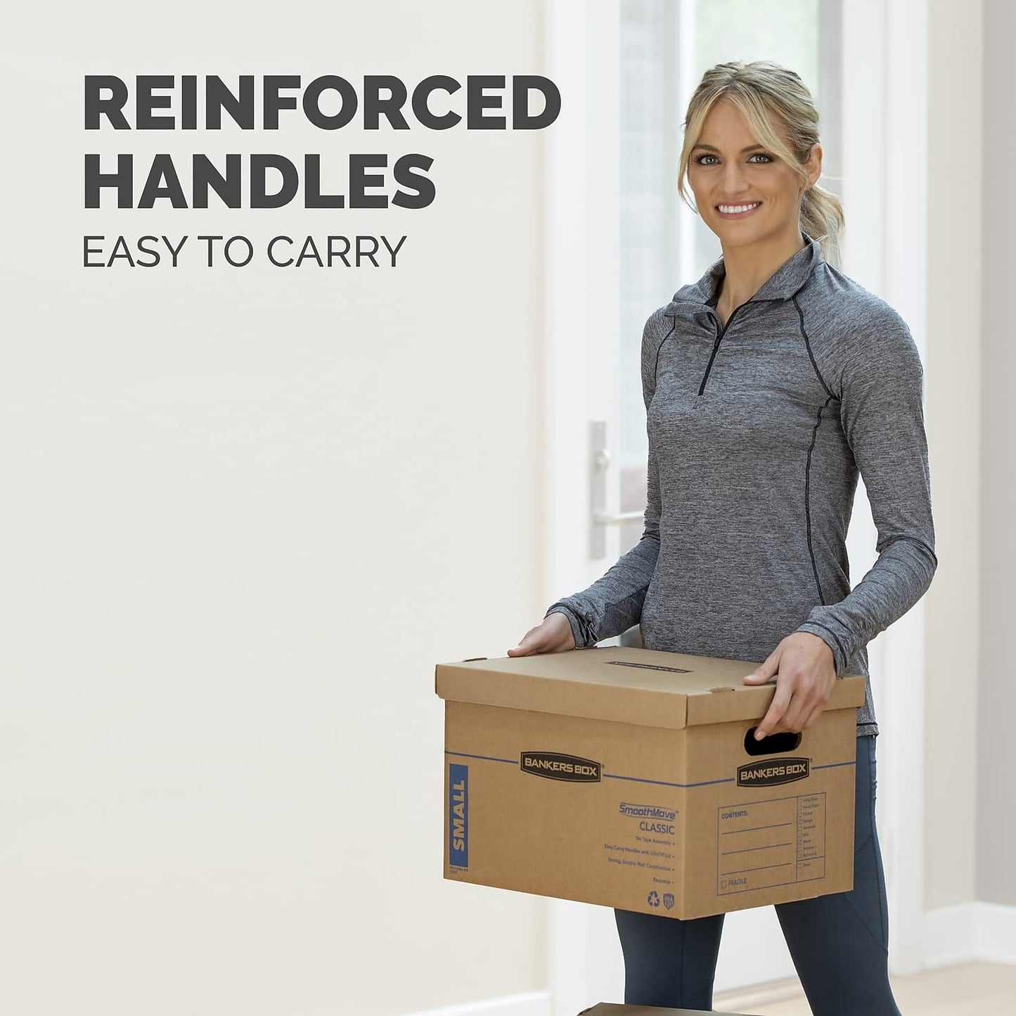 Bankers Box Small Classic Moving Box 20 Pack, Reinforced Handles, Tape-Free Assembly, Box with Lid, 15" x 12" x 10", Cardboard