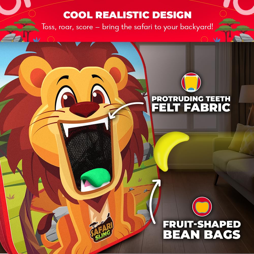 Swooc Games® - Safari Sling™ | 2-in-1 Bean Bag Toss Game for Kids | 5-Second Setup Kids Cornhole Game Set | Outdoor Toddler Activities | Backyard Party Games | Corn Hole Set Toddler Bean Bag Toss